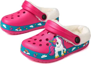 OHSNMAKSL Toddler Lined Clog Slippers Winter Garden Sandals Kids House Shoes Warm Slip On Sneakers Cartoon Slides for Boys and Girls Children Indoor Outdoor