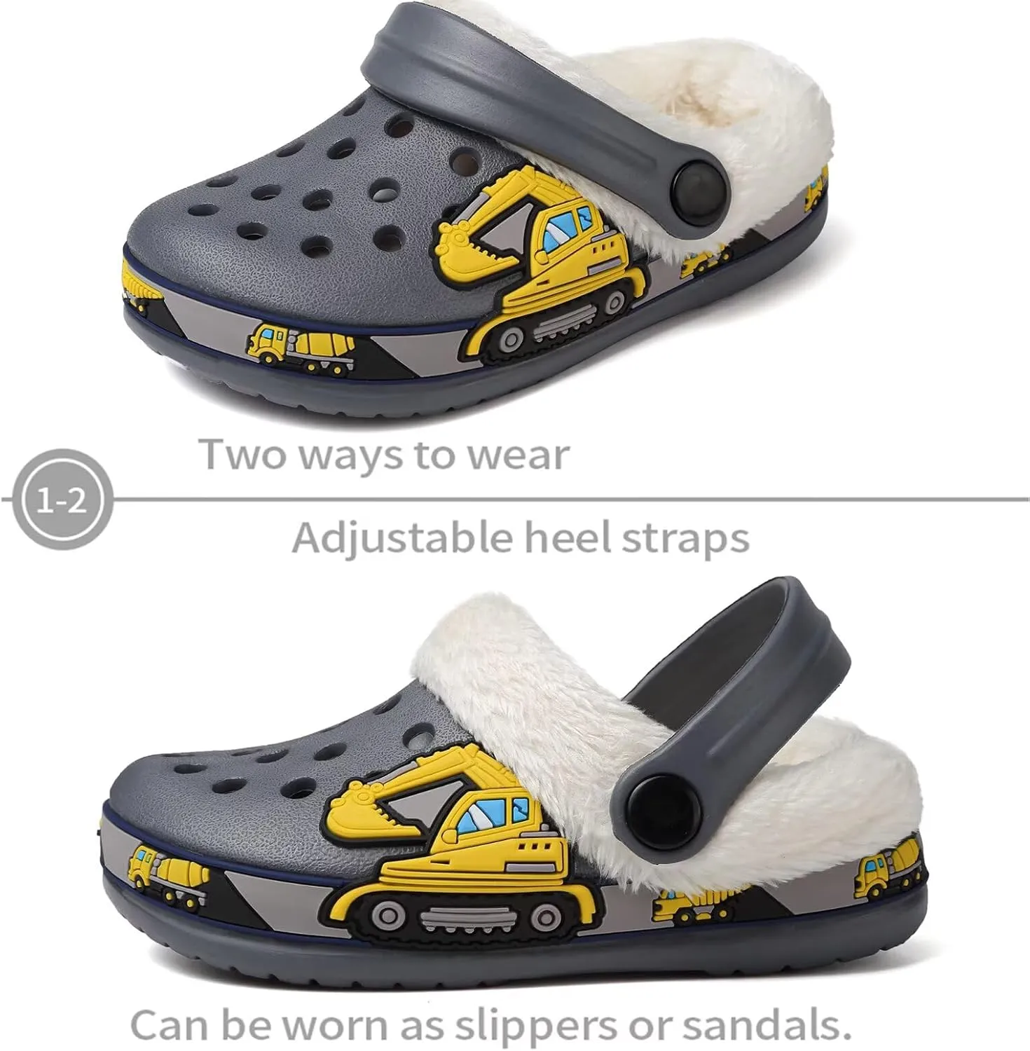 OHSNMAKSL Toddler Lined Clog Slippers Winter Garden Sandals Kids House Shoes Warm Slip On Sneakers Cartoon Slides for Boys and Girls Children Indoor Outdoor