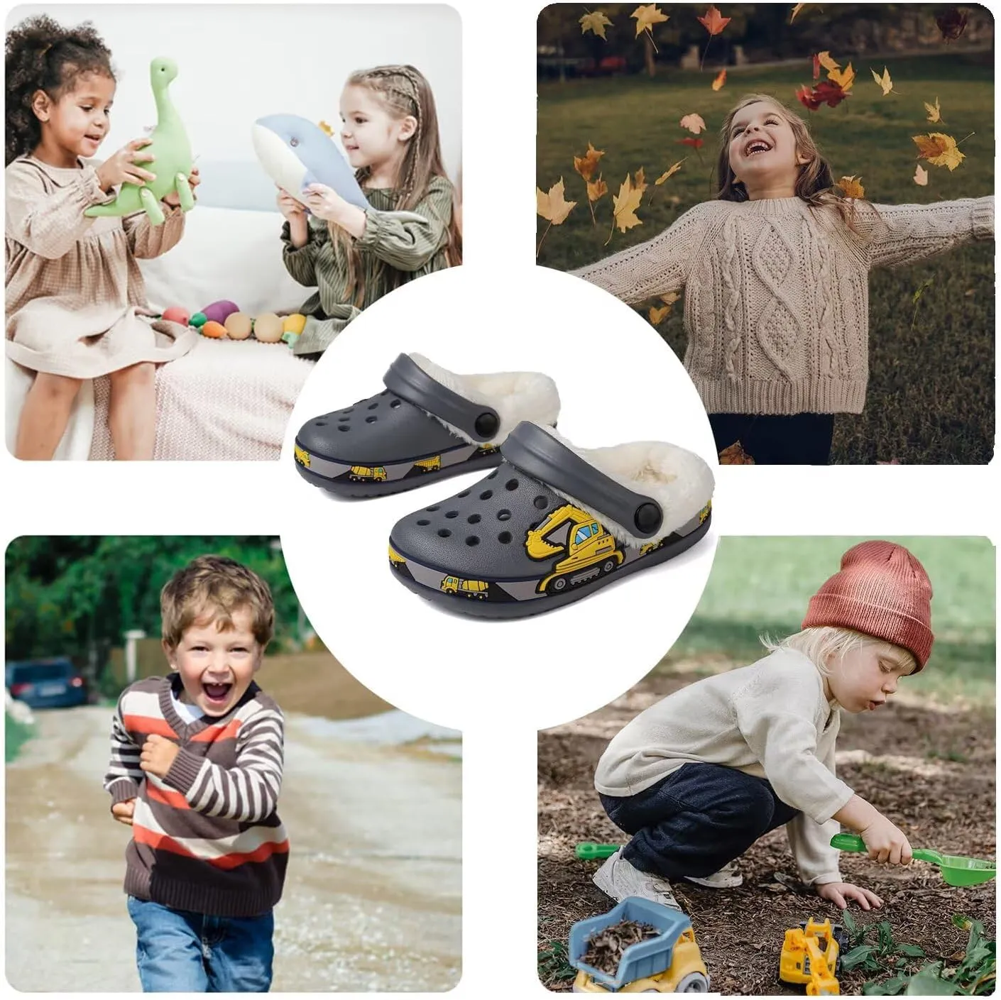 OHSNMAKSL Toddler Lined Clog Slippers Winter Garden Sandals Kids House Shoes Warm Slip On Sneakers Cartoon Slides for Boys and Girls Children Indoor Outdoor