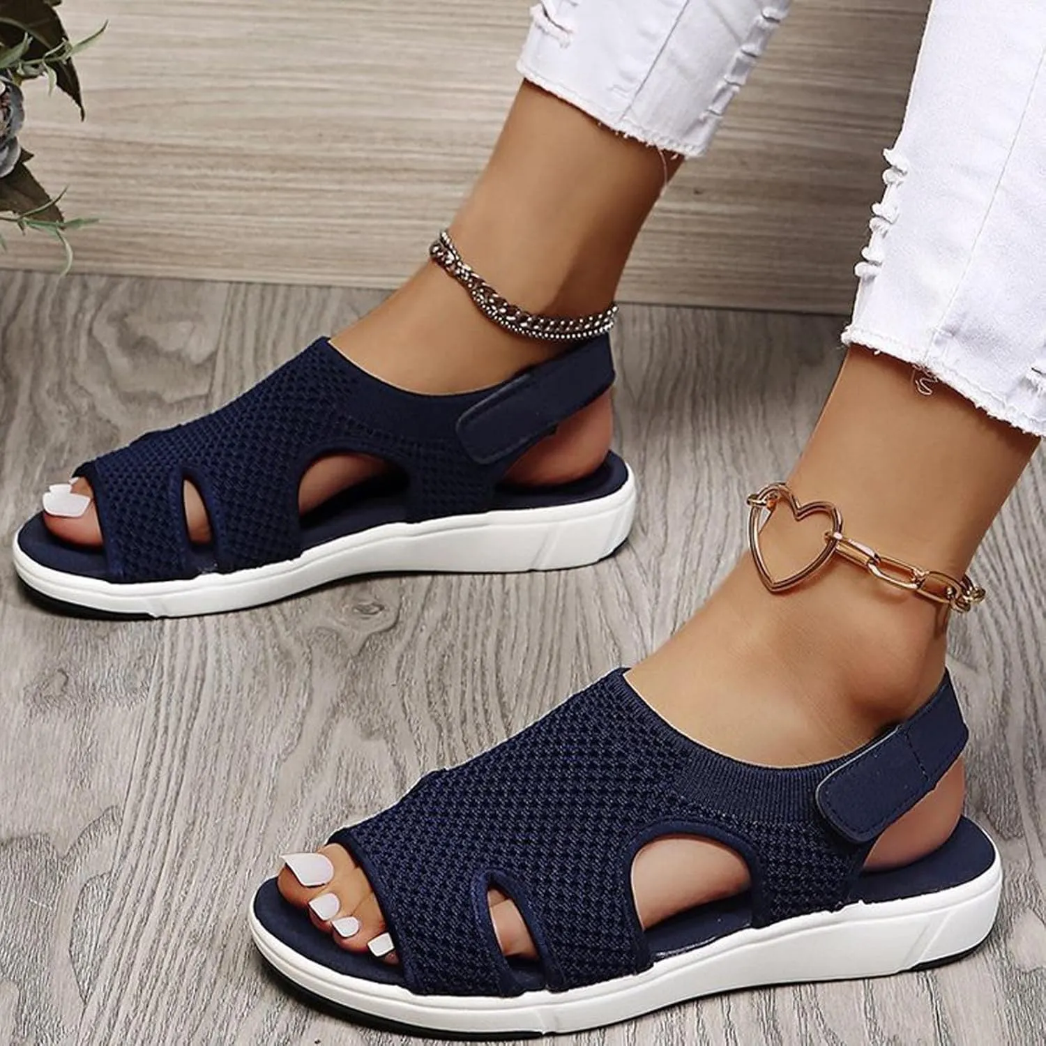 oiangi Summer Sandals for Women Platform Fashion Breathable Mesh Walking Shoes Solid Color Casual Comfortable Elastic Knit Slingback Ladies Shoes