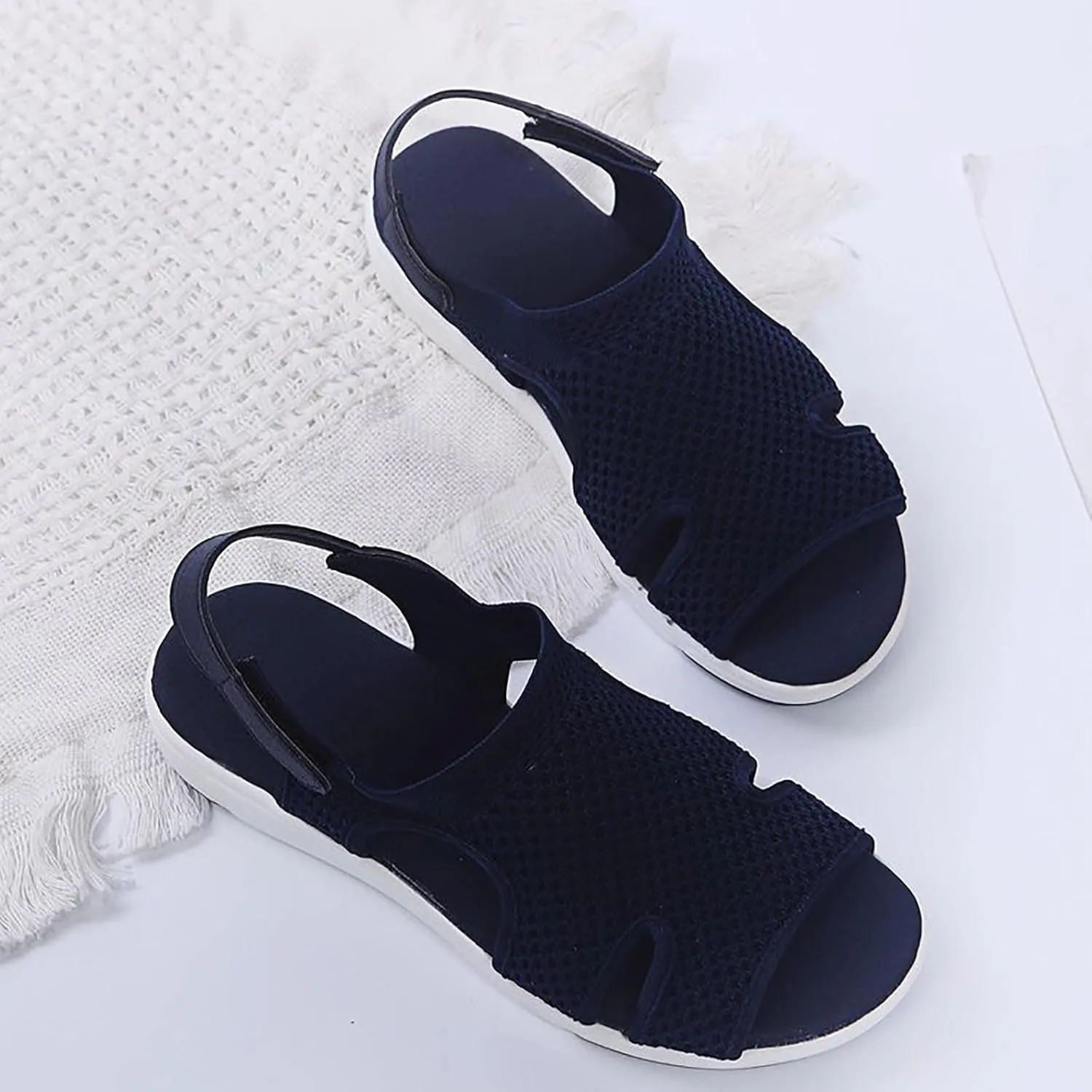 oiangi Summer Sandals for Women Platform Fashion Breathable Mesh Walking Shoes Solid Color Casual Comfortable Elastic Knit Slingback Ladies Shoes