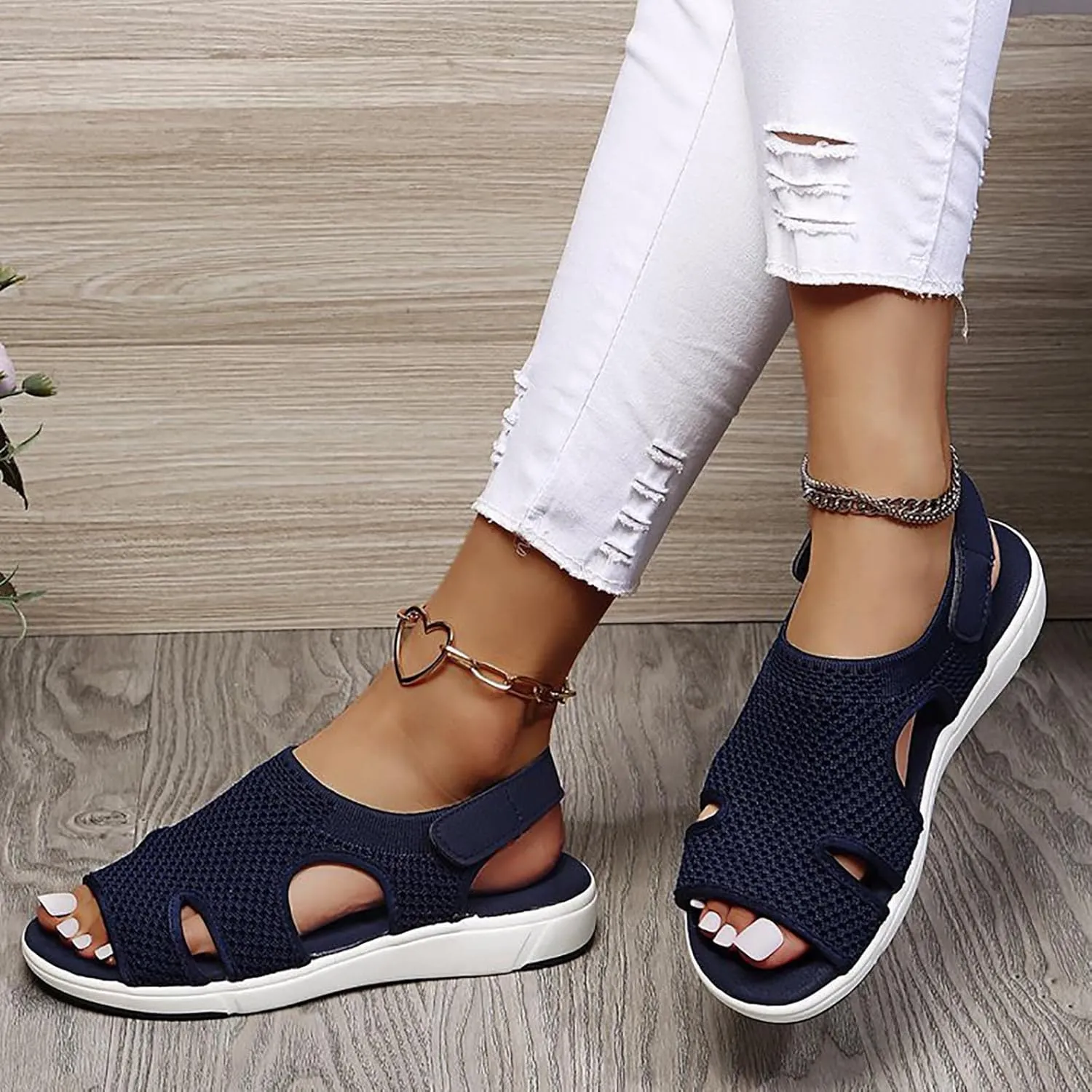 oiangi Summer Sandals for Women Platform Fashion Breathable Mesh Walking Shoes Solid Color Casual Comfortable Elastic Knit Slingback Ladies Shoes