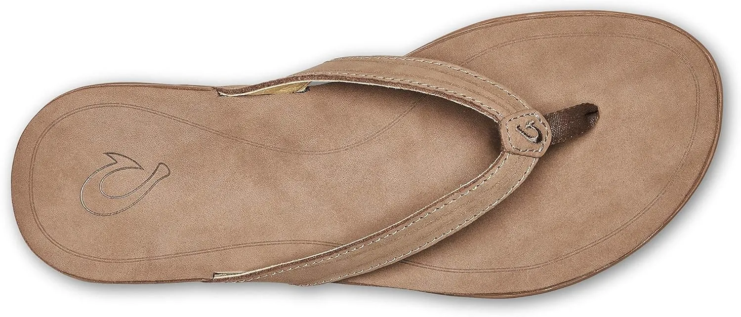OLUKAI 'Aukai Women's Beach Sandals, Soft Leather Flip-Flop Slides with Non Marking Outsoles, Lightweight & All-Day Comfort
