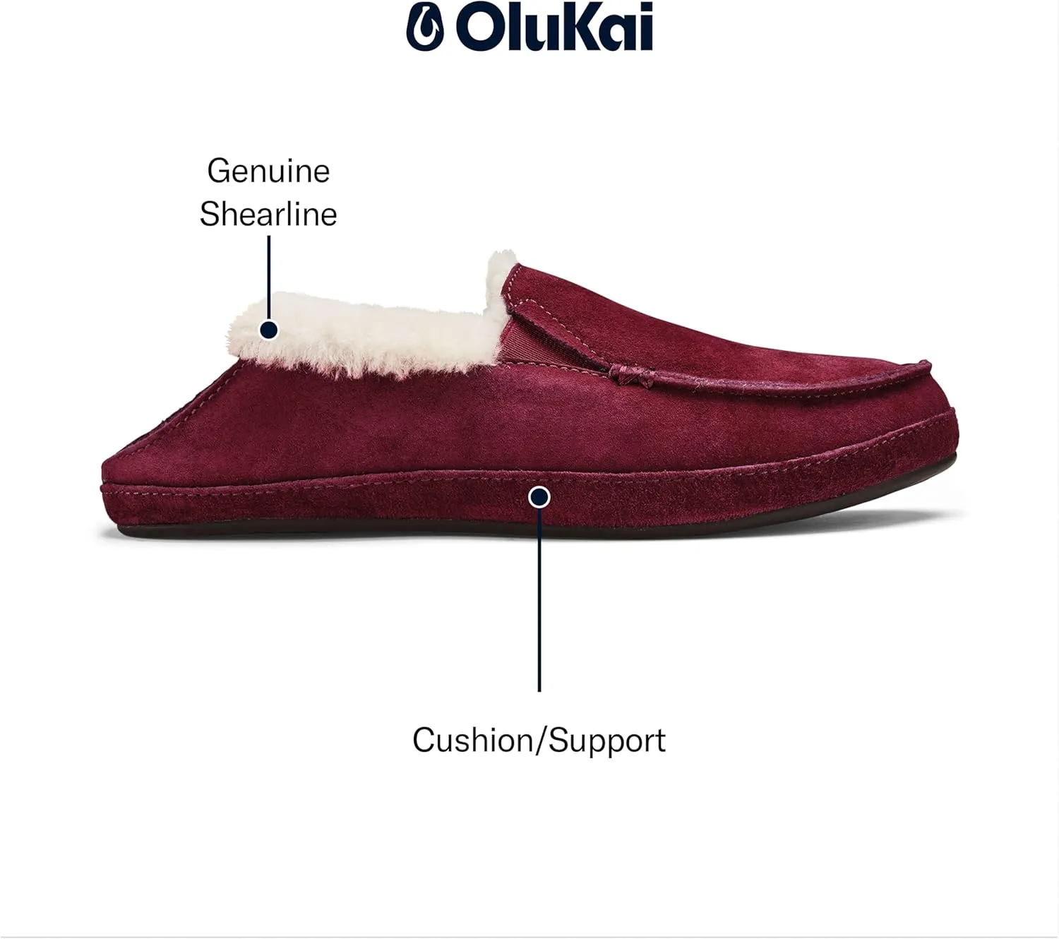 OLUKAI Ku'una Slipper, Women's Slip-On Shoes, Genuine Shearling & Premium Nubuck Leather, Drop-in Heel Design, Cozy & Ultra-Soft Comfort Fit