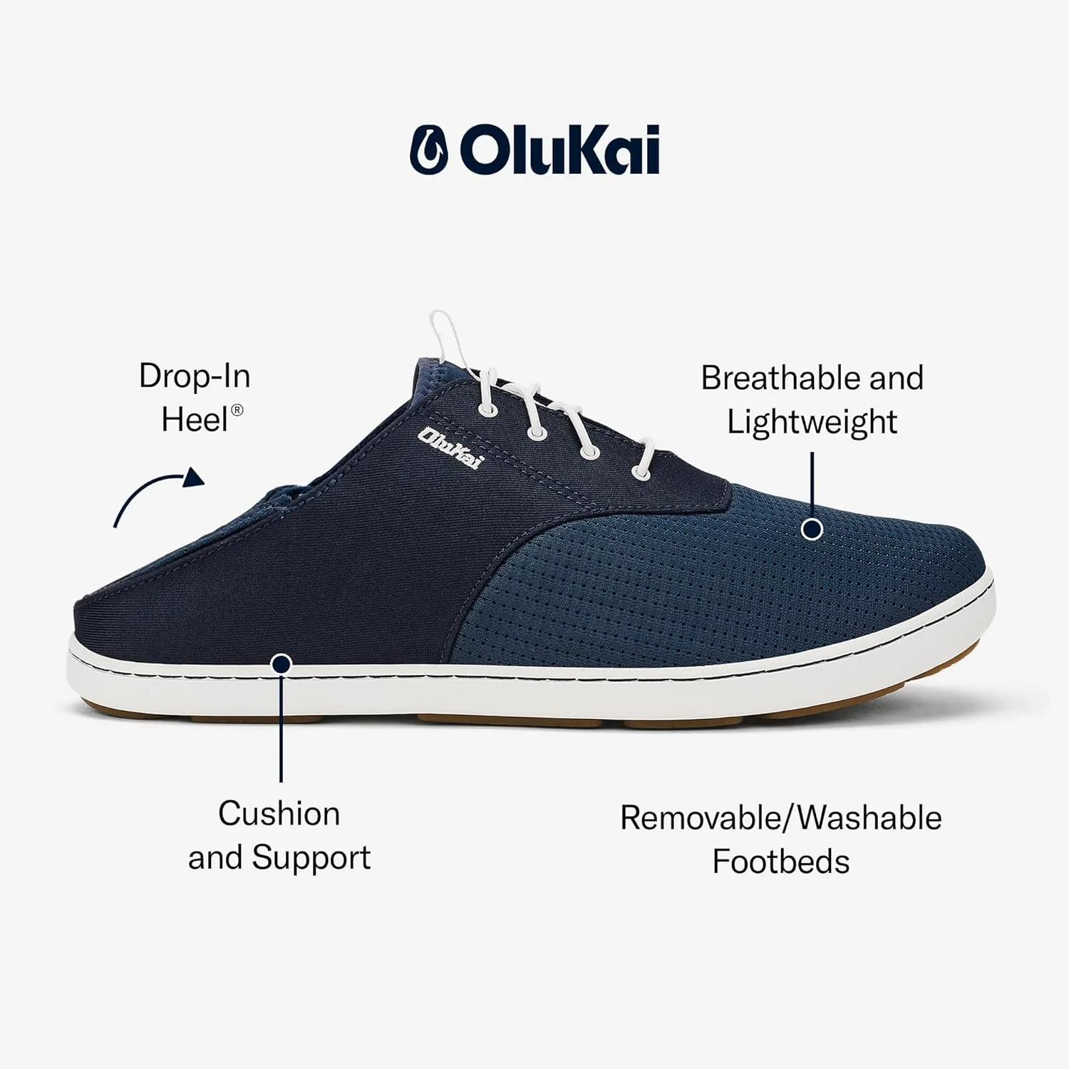 OLUKAI Nohea Moku Men's No Tie Boat Shoes, Breathable & Quick Dry Mesh, Effortless Design & Barefoot Wearability, All-Day Comfort & Support