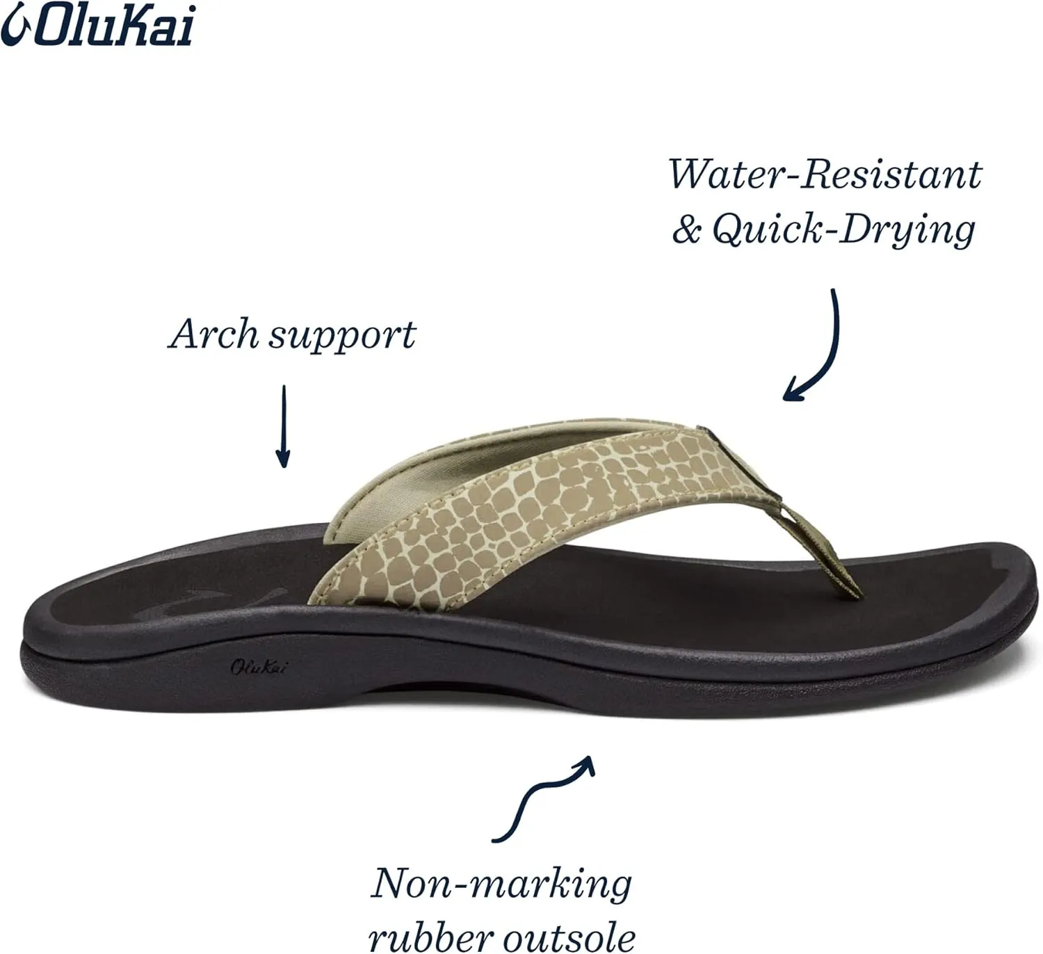 OluKai Ohana Pa'i Women's Beach Sandals, Quick-Dry Jersey Knit Lining, Water Resistant & Comfortable Fit, Wet Grip Soles & Compression Molded Smooth Footbed