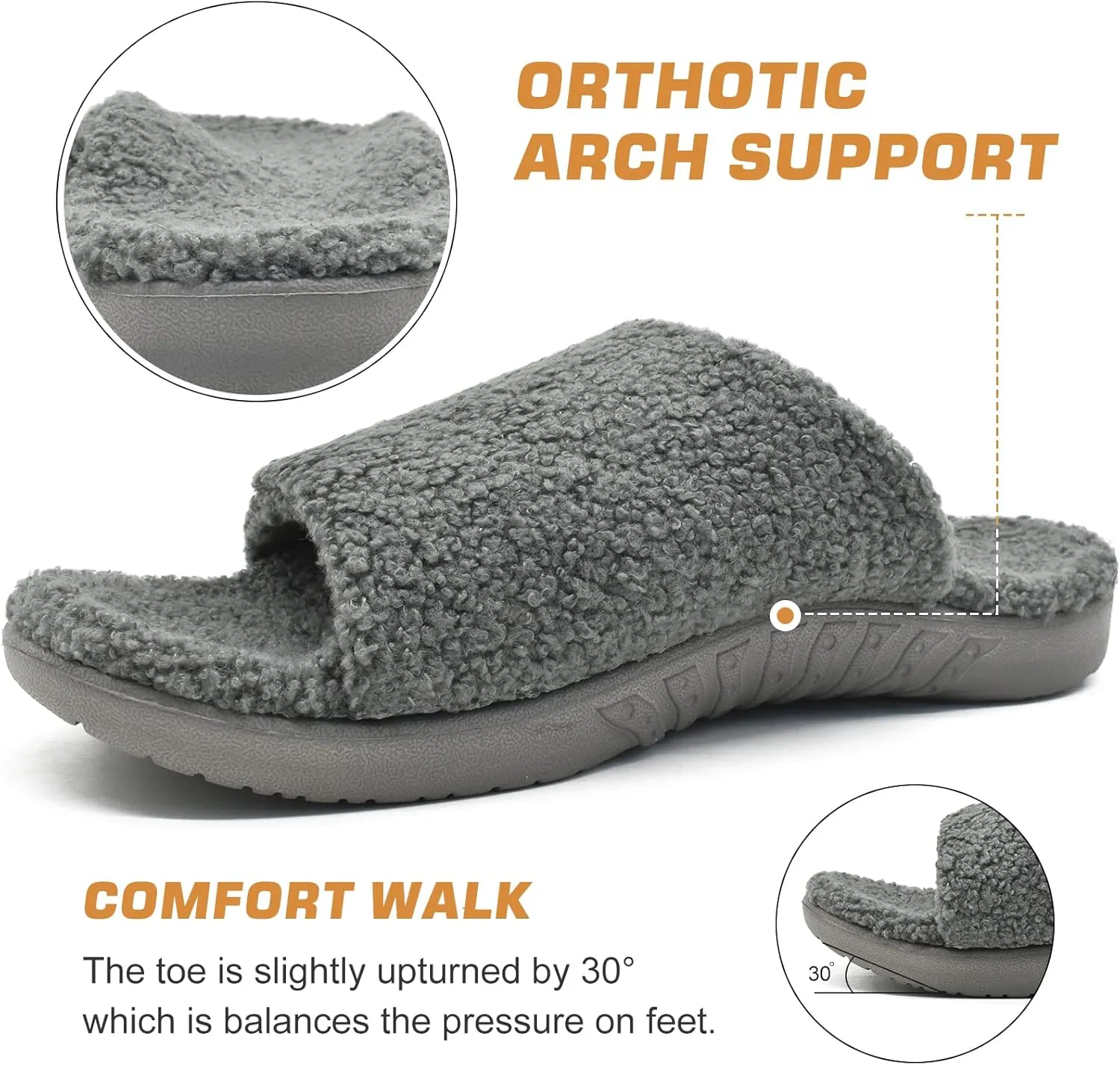 ONCAI Mens House Slippers with Arch Support，Fur Slides with Orthopedic for Plantar Fasciitis Wide Footbed and Adjustable Straps Size 7.5-15