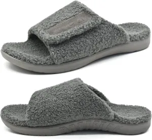 ONCAI Mens House Slippers with Arch Support，Fur Slides with Orthopedic for Plantar Fasciitis Wide Footbed and Adjustable Straps Size 7.5-15