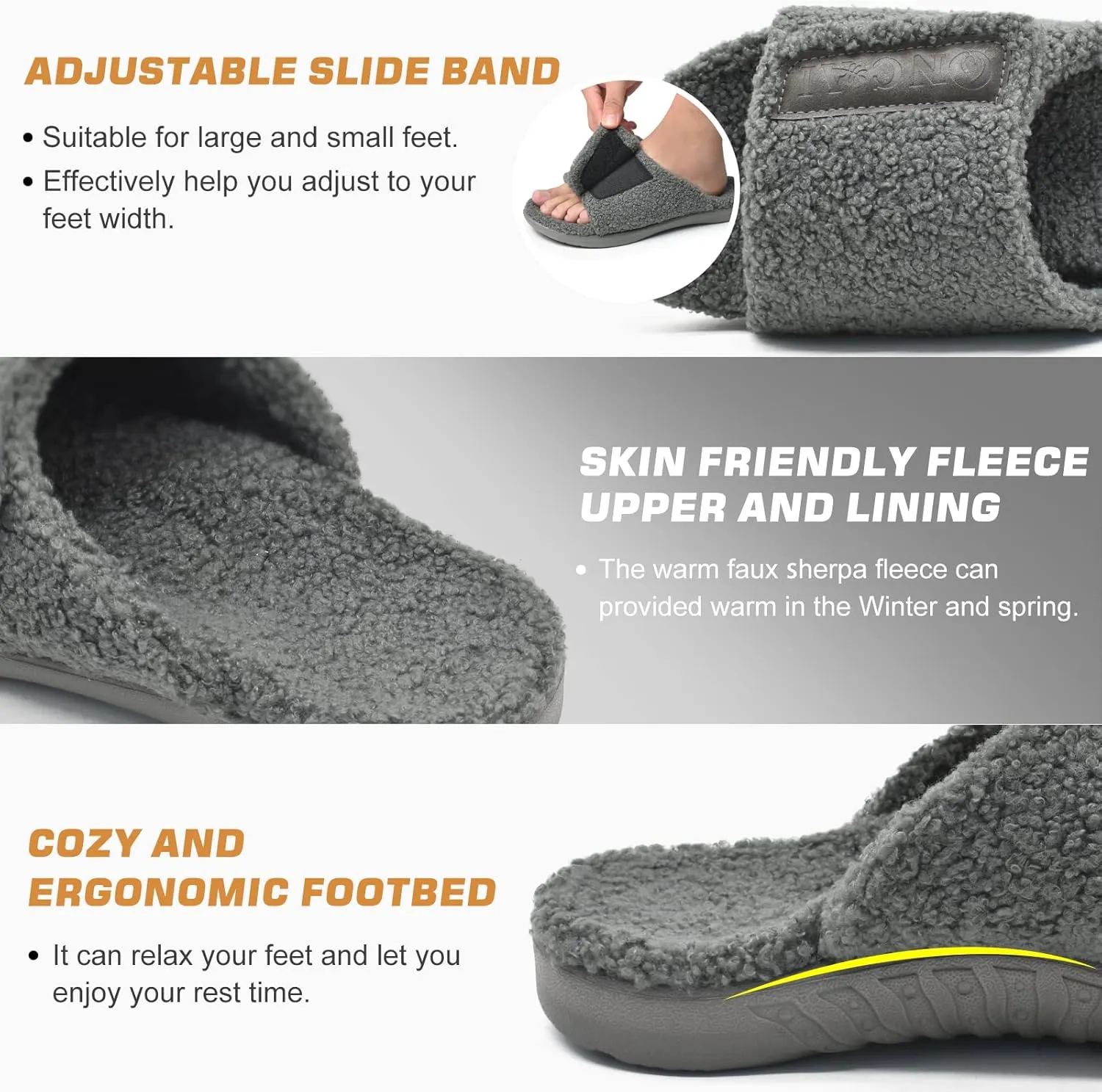 ONCAI Mens House Slippers with Arch Support，Fur Slides with Orthopedic for Plantar Fasciitis Wide Footbed and Adjustable Straps Size 7.5-15