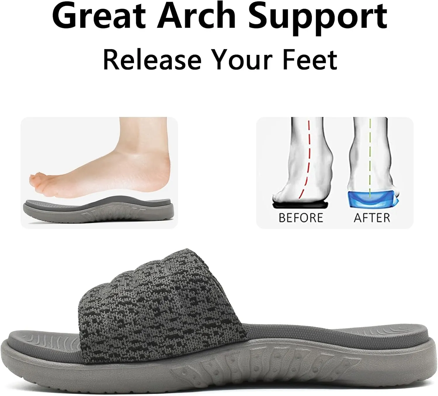 ONCAI Mens Sandals, Arch Support Sport Slides Open Toe Adjustable Straps Orthotic Cushioned Footbed for Plantar Fasciitis Rubber Soles Size 7.5-15