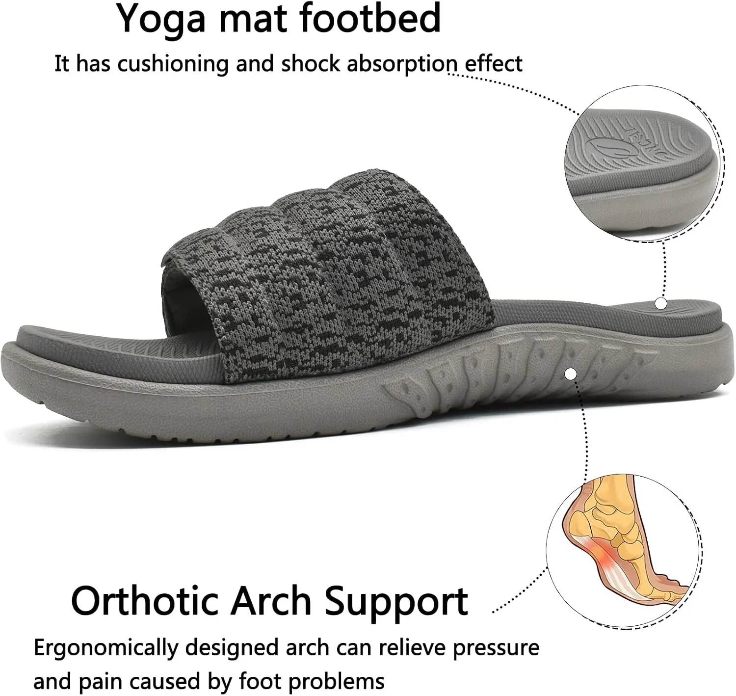 ONCAI Mens Sandals, Arch Support Sport Slides Open Toe Adjustable Straps Orthotic Cushioned Footbed for Plantar Fasciitis Rubber Soles Size 7.5-15