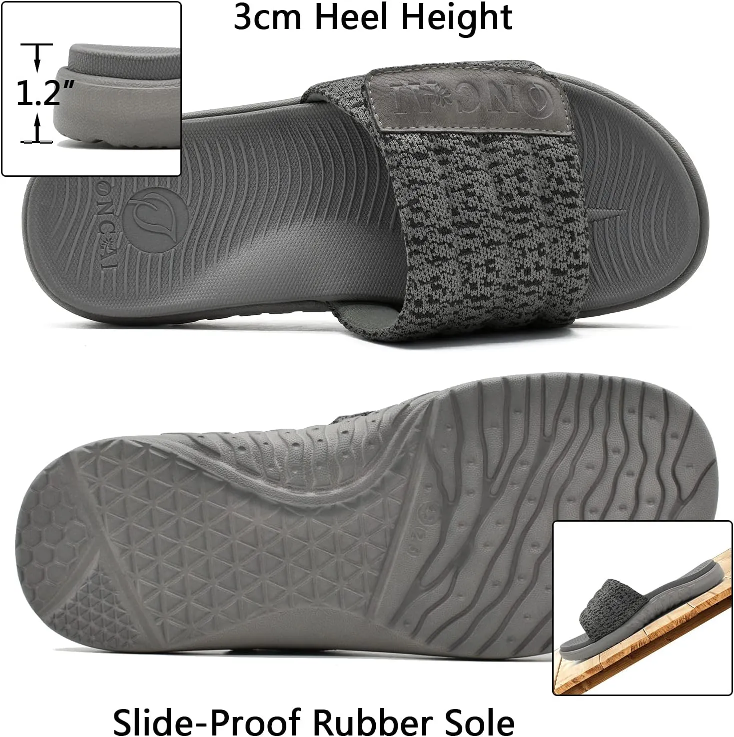 ONCAI Mens Sandals, Arch Support Sport Slides Open Toe Adjustable Straps Orthotic Cushioned Footbed for Plantar Fasciitis Rubber Soles Size 7.5-15