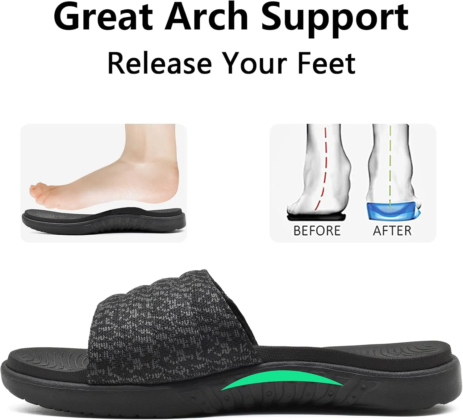 ONCAI Mens Sandals, Arch Support Sport Slides Open Toe Adjustable Straps Orthotic Cushioned Footbed for Plantar Fasciitis Rubber Soles Size 7.5-15