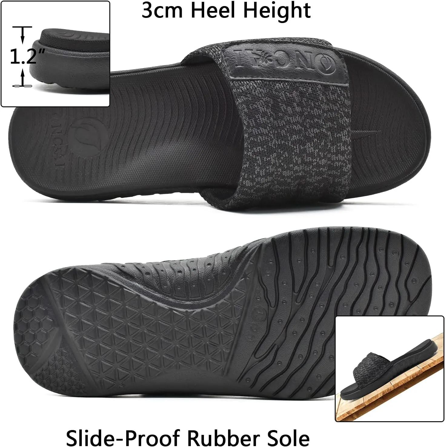 ONCAI Mens Sandals, Arch Support Sport Slides Open Toe Adjustable Straps Orthotic Cushioned Footbed for Plantar Fasciitis Rubber Soles Size 7.5-15