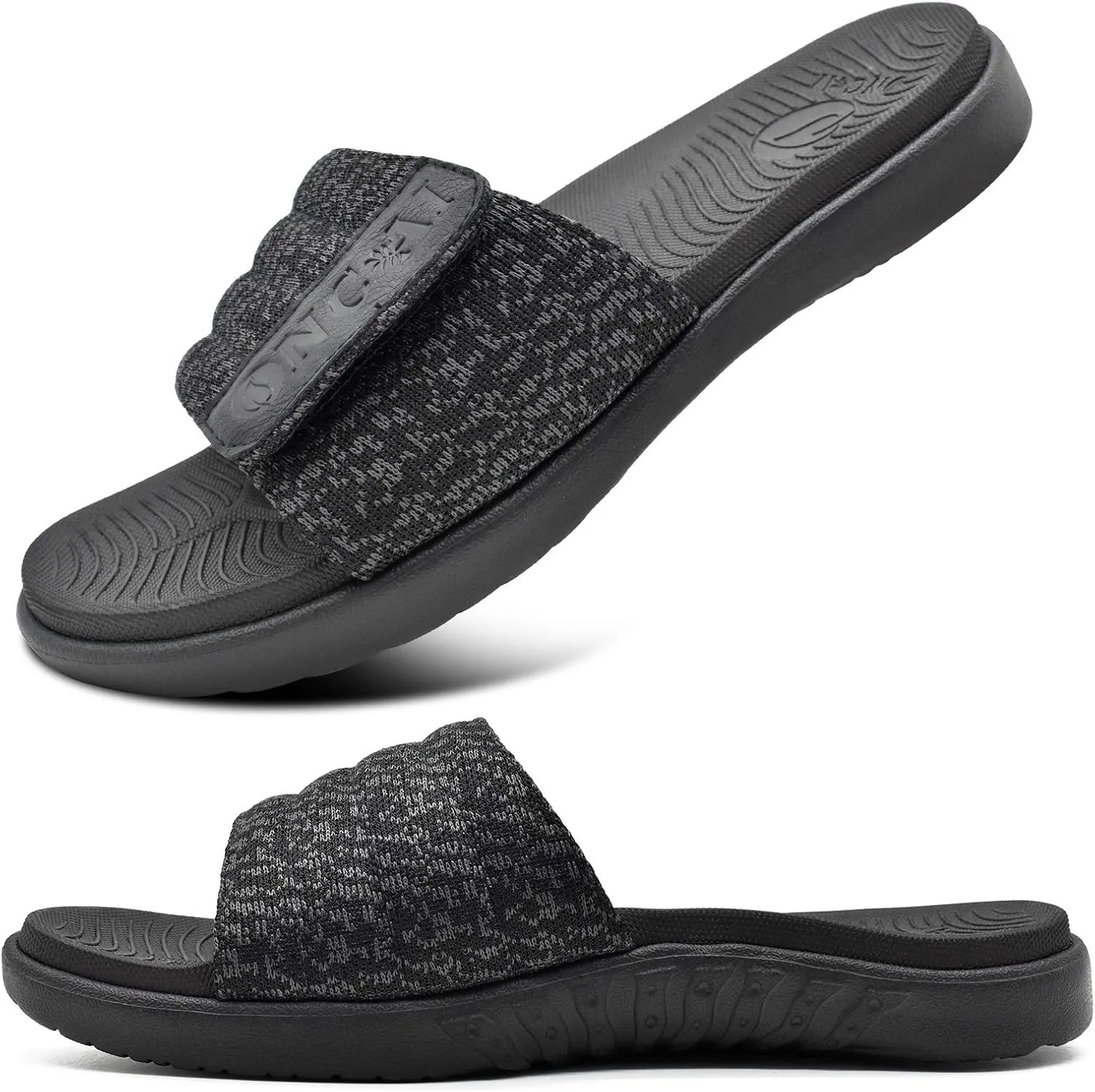 ONCAI Mens Sandals, Arch Support Sport Slides Open Toe Adjustable Straps Orthotic Cushioned Footbed for Plantar Fasciitis Rubber Soles Size 7.5-15