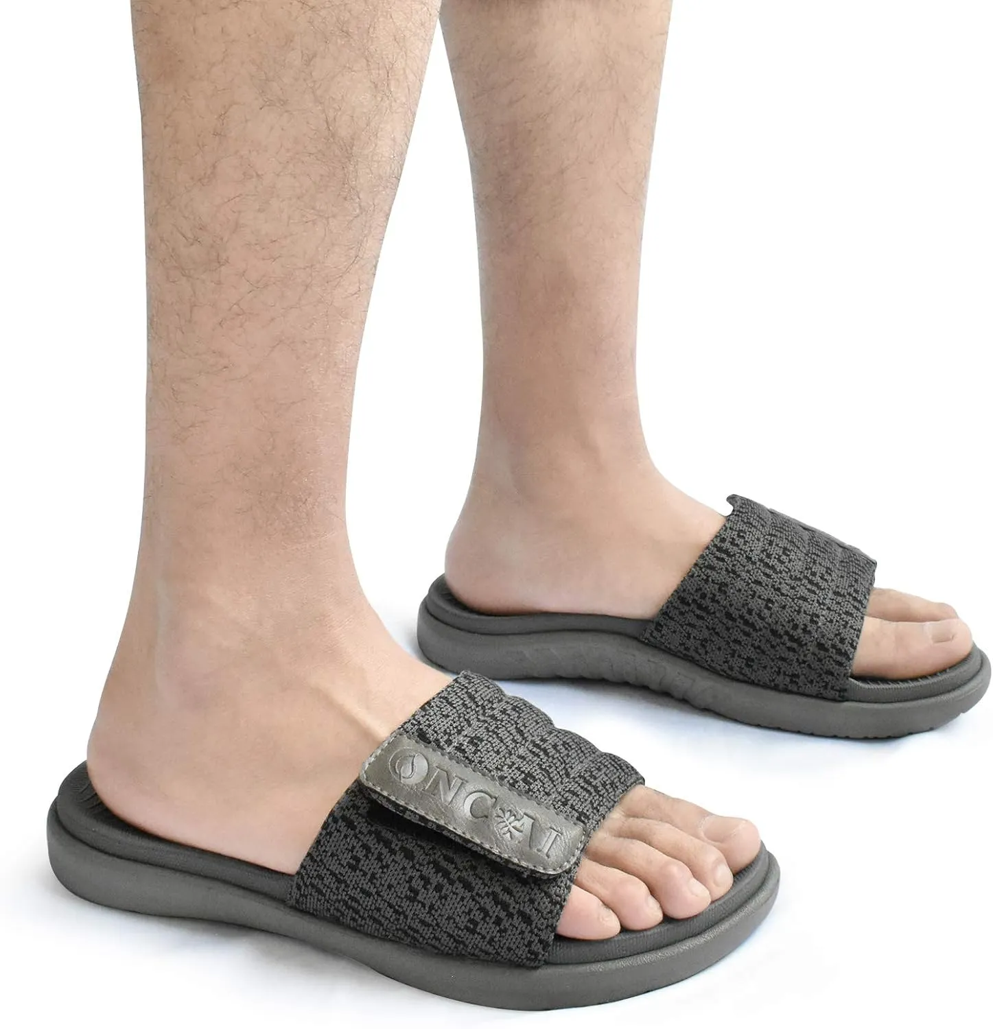 ONCAI Mens Sandals, Arch Support Sport Slides Open Toe Adjustable Straps Orthotic Cushioned Footbed for Plantar Fasciitis Rubber Soles Size 7.5-15