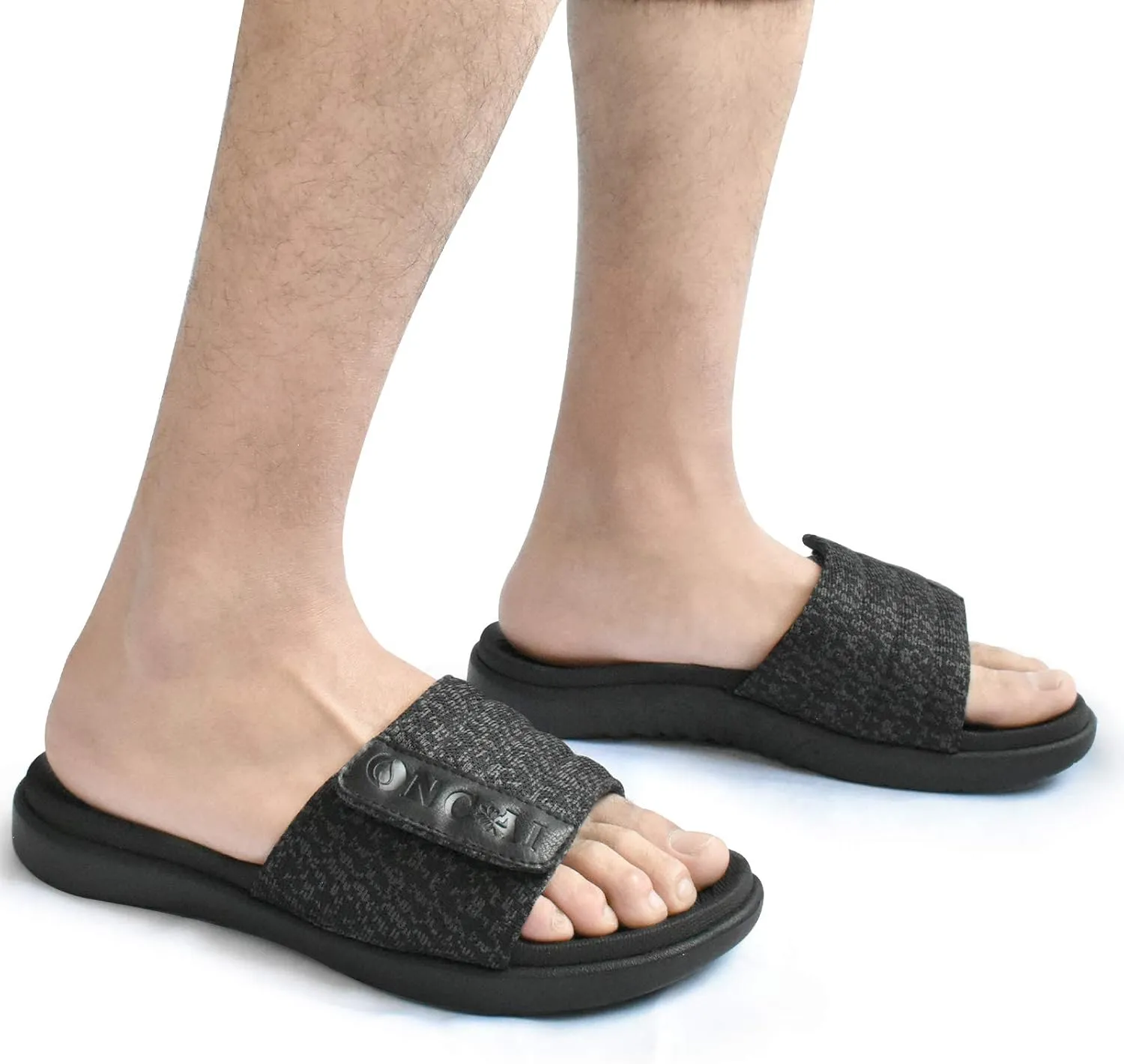 ONCAI Mens Sandals, Arch Support Sport Slides Open Toe Adjustable Straps Orthotic Cushioned Footbed for Plantar Fasciitis Rubber Soles Size 7.5-15