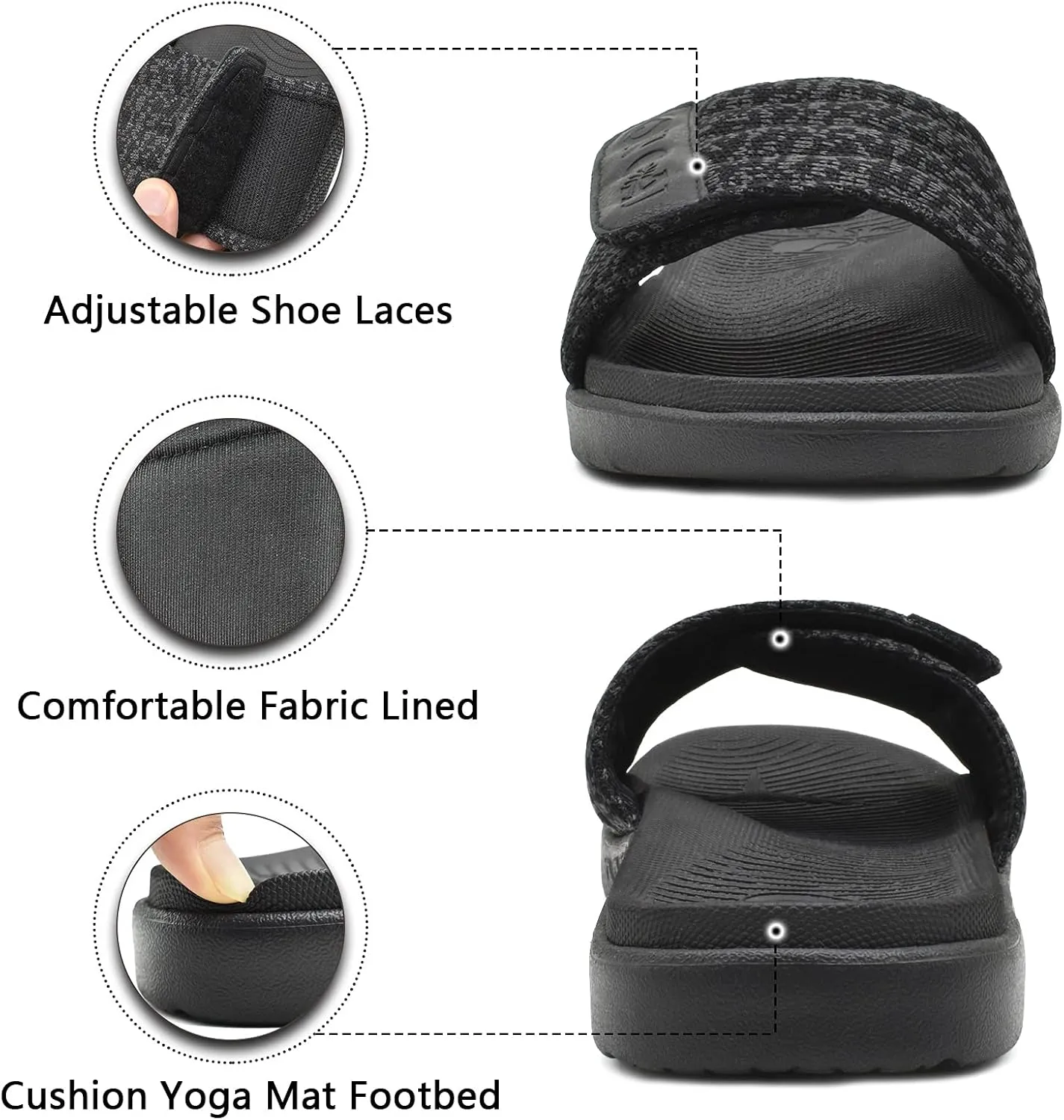 ONCAI Mens Sandals, Arch Support Sport Slides Open Toe Adjustable Straps Orthotic Cushioned Footbed for Plantar Fasciitis Rubber Soles Size 7.5-15