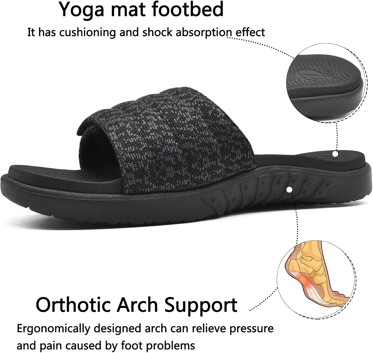 ONCAI Mens Sandals, Arch Support Sport Slides Open Toe Adjustable Straps Orthotic Cushioned Footbed for Plantar Fasciitis Rubber Soles Size 7.5-15