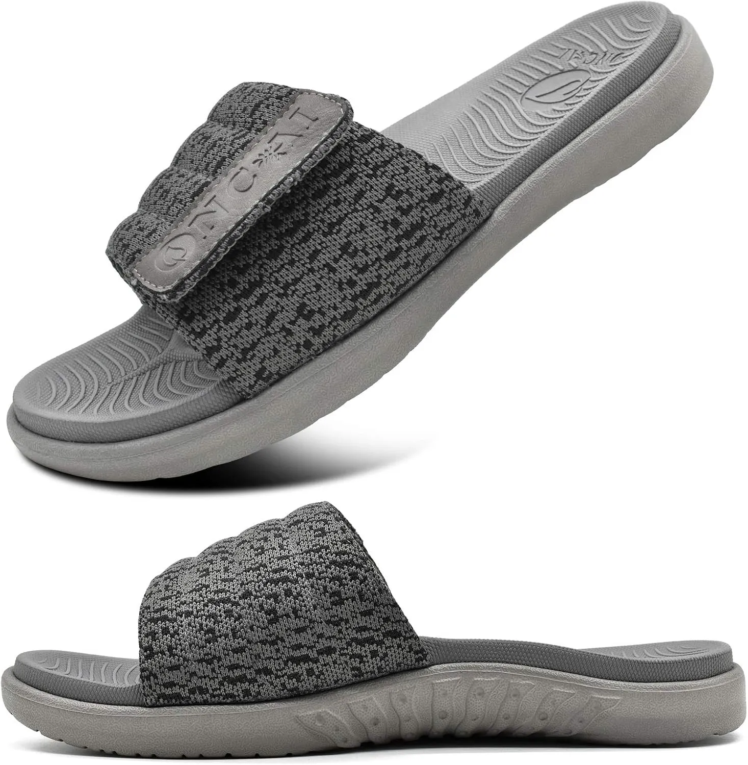 ONCAI Mens Sandals, Arch Support Sport Slides Open Toe Adjustable Straps Orthotic Cushioned Footbed for Plantar Fasciitis Rubber Soles Size 7.5-15