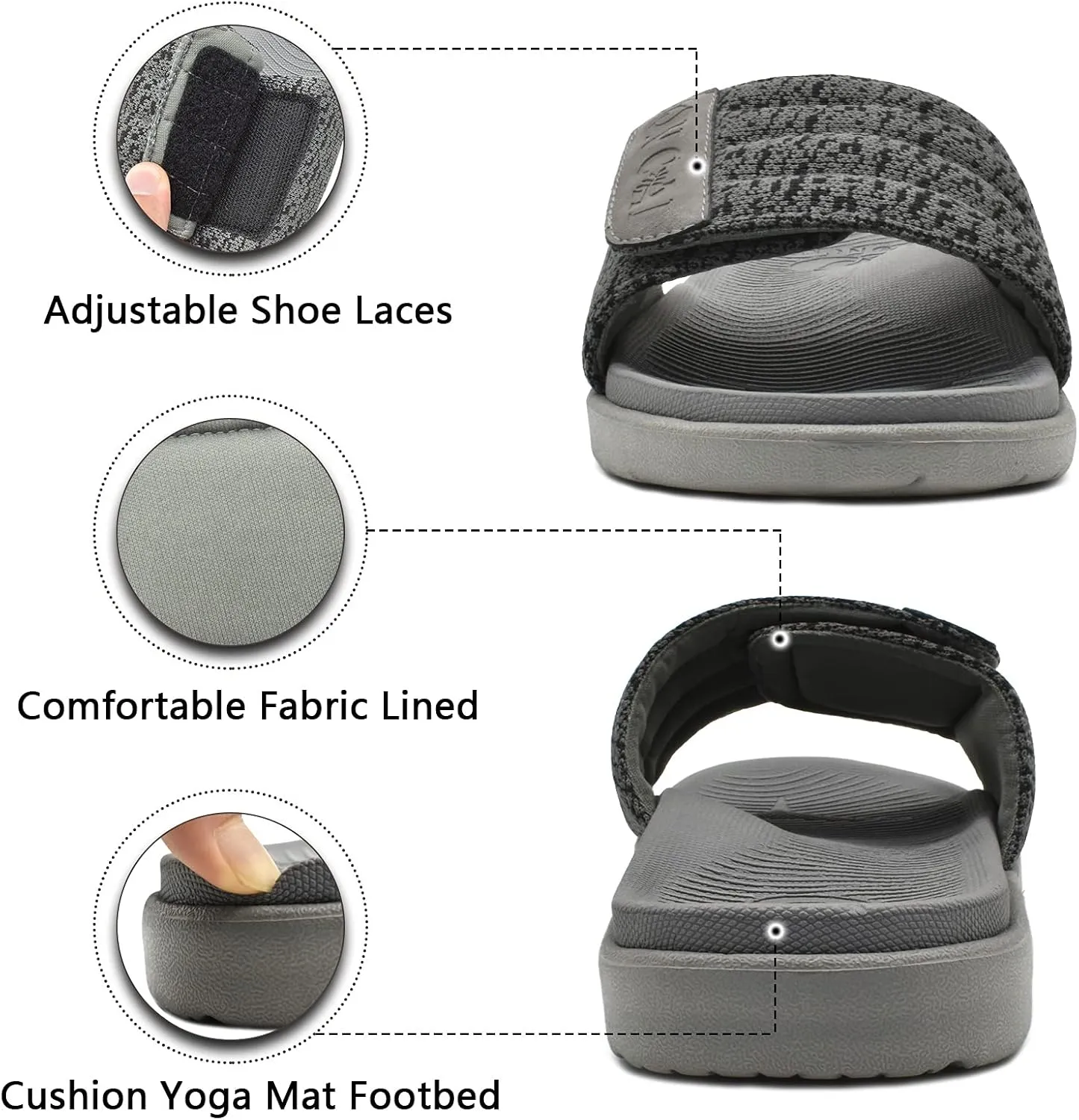 ONCAI Mens Sandals, Arch Support Sport Slides Open Toe Adjustable Straps Orthotic Cushioned Footbed for Plantar Fasciitis Rubber Soles Size 7.5-15