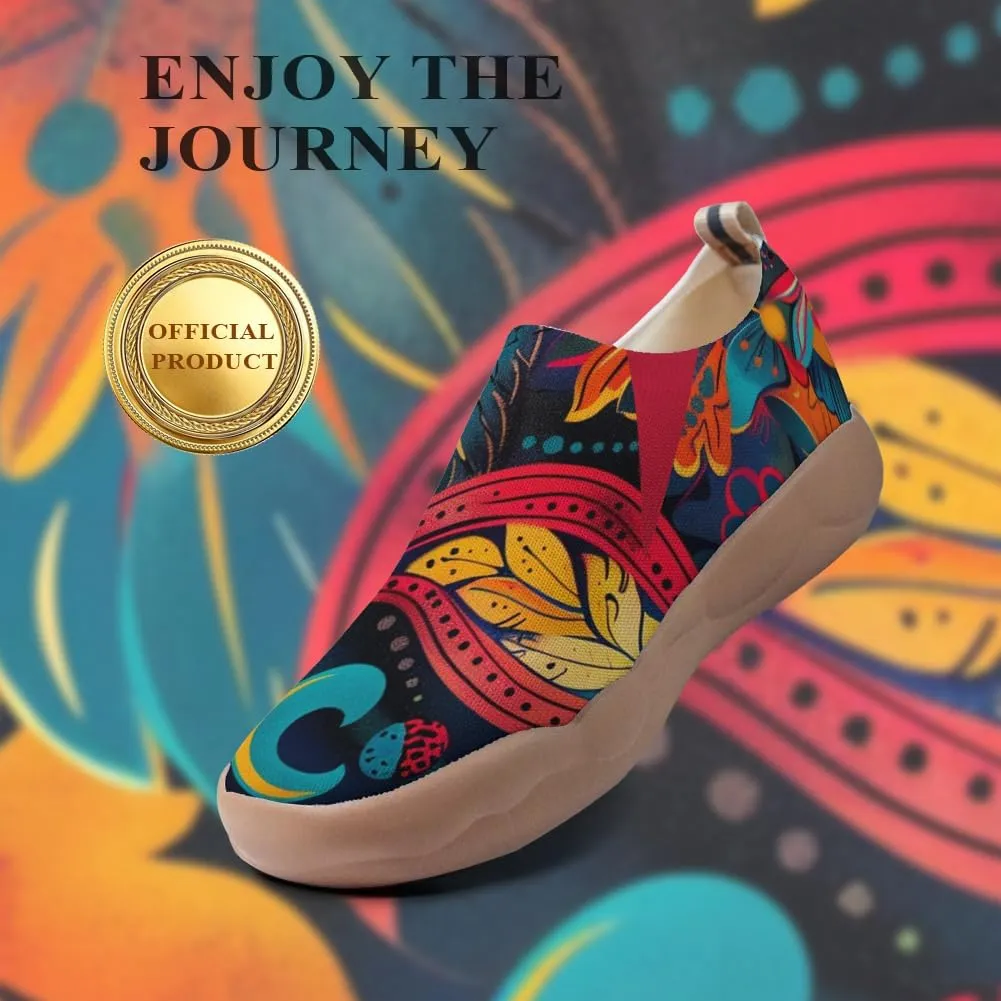 Onehorse Women's Casual Travel Shoes Paisley Painted Breathable Sock Slip-Ons Loafers Knit Tennis Sneakers