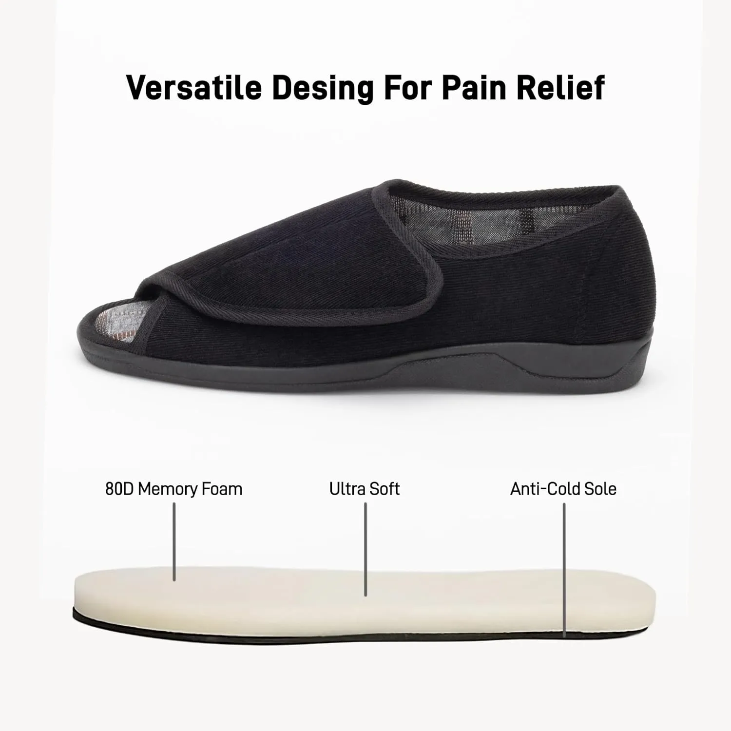 Open Toe Diabetic Slippers for Men Extra Wide Width, Memory Foam Open Toe House Shoes Non Slip - For Seniors Arthritis Swollen Feet