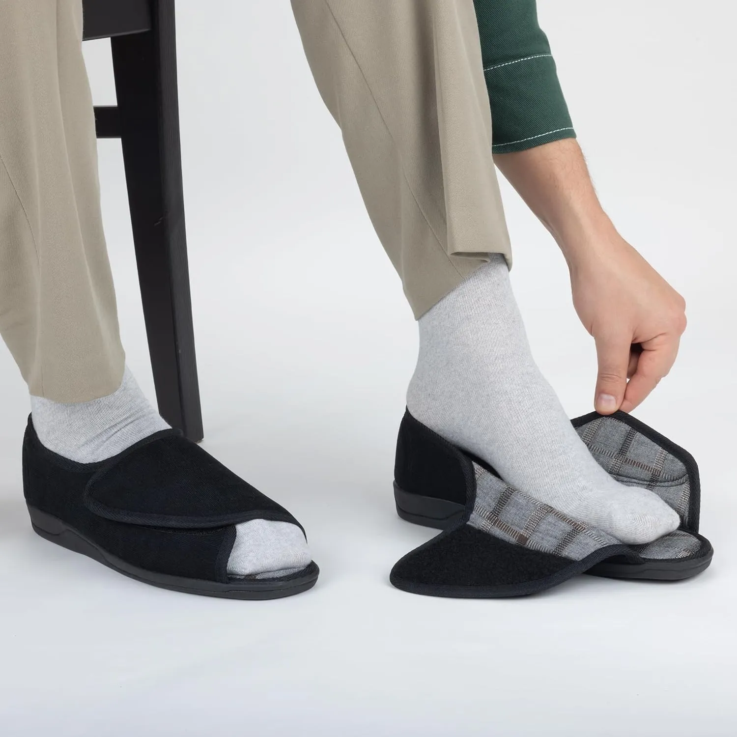 Open Toe Diabetic Slippers for Men Extra Wide Width, Memory Foam Open Toe House Shoes Non Slip - For Seniors Arthritis Swollen Feet