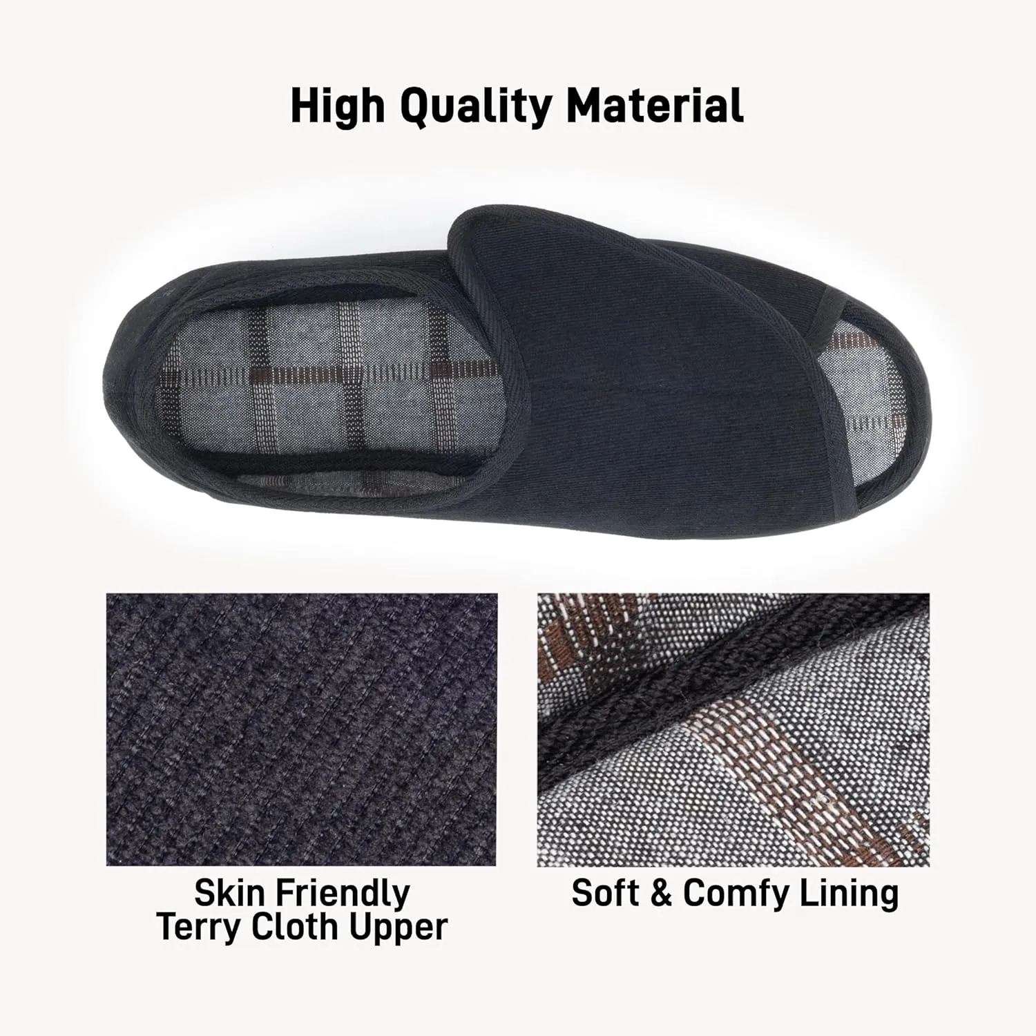 Open Toe Diabetic Slippers for Men Extra Wide Width, Memory Foam Open Toe House Shoes Non Slip - For Seniors Arthritis Swollen Feet