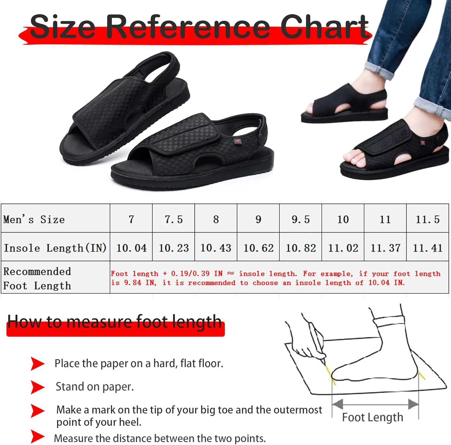 Open Toe Sandals for Men,Lightweight Comfort,Hiking Outdoor Non-slip Sandals,Adjustable Diabetic Shoes Suitable for the elderly,people with hallux valgus and foot deformity