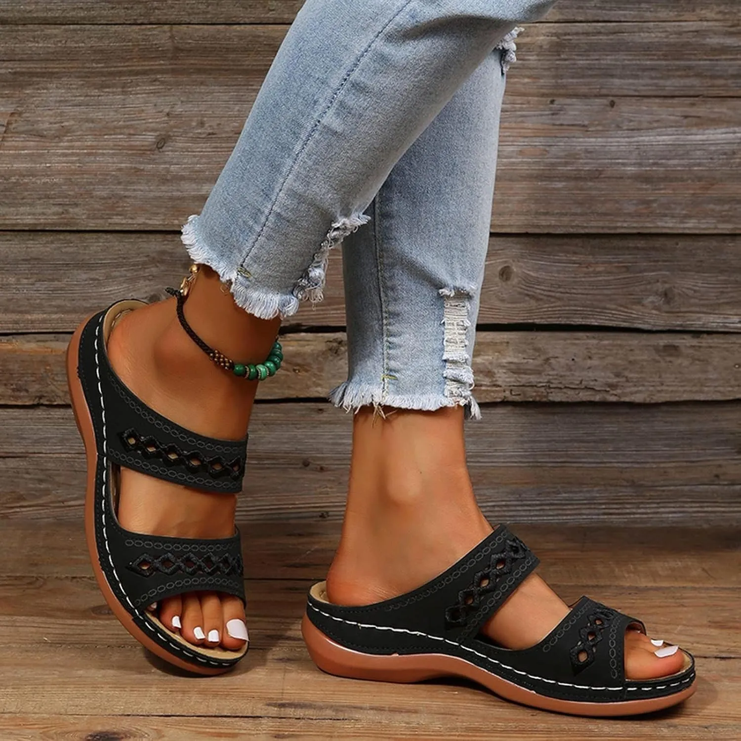 Orthopedic Sandals for Women Arch Support Hollow Out Slippers Casual Summer Sandals Breathable Slip On Slippers