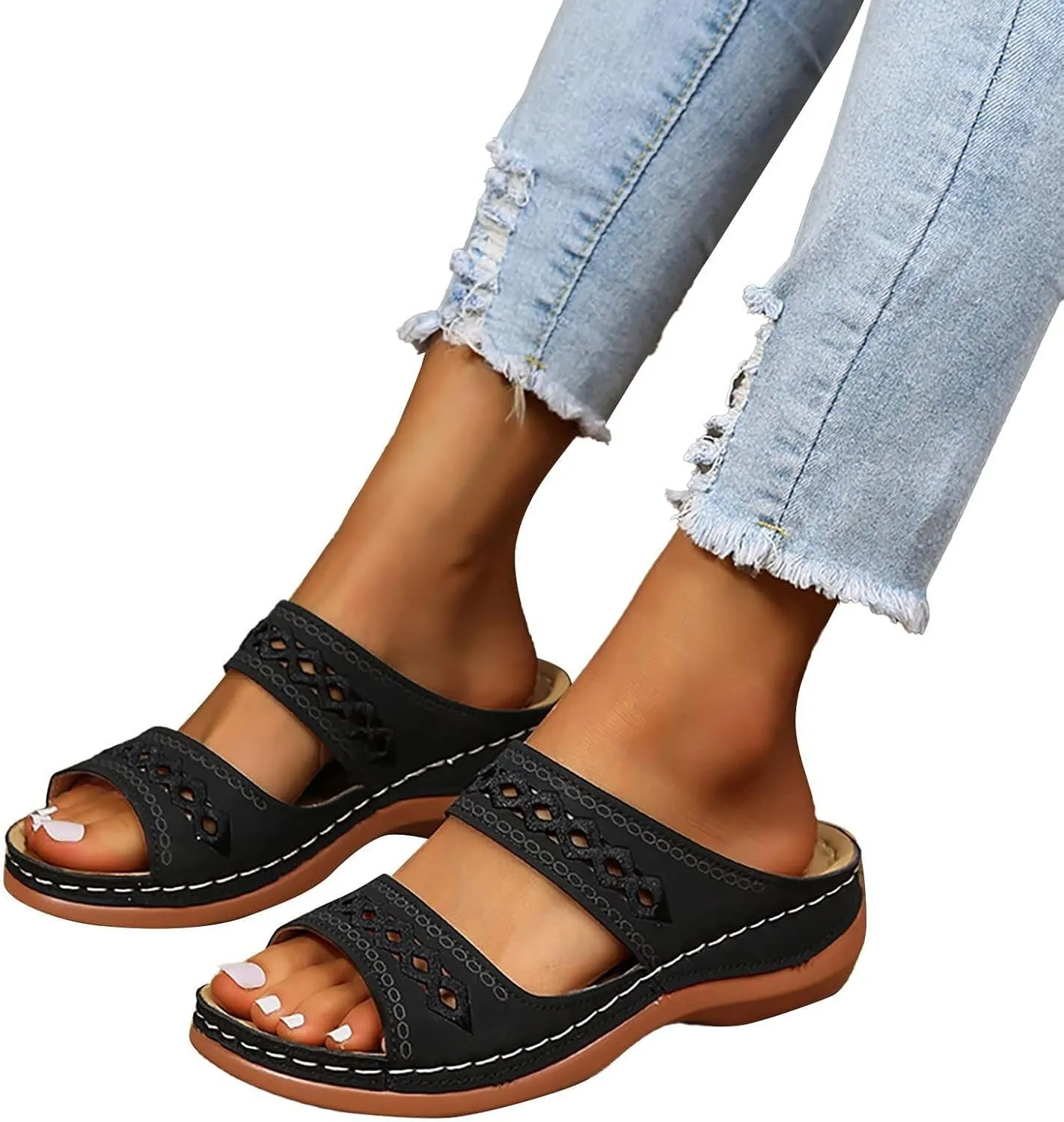 Orthopedic Sandals for Women Arch Support Hollow Out Slippers Casual Summer Sandals Breathable Slip On Slippers