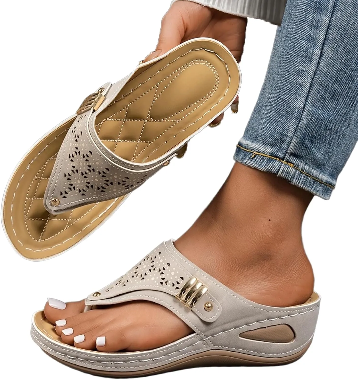 Orthopedic Sandals for Women, Non Slip Flip Flops, Arch Support Wedge Flip Flops, Womens Summer Dressy Comfortable Sandals, Elegant Casual Beach Slippers
