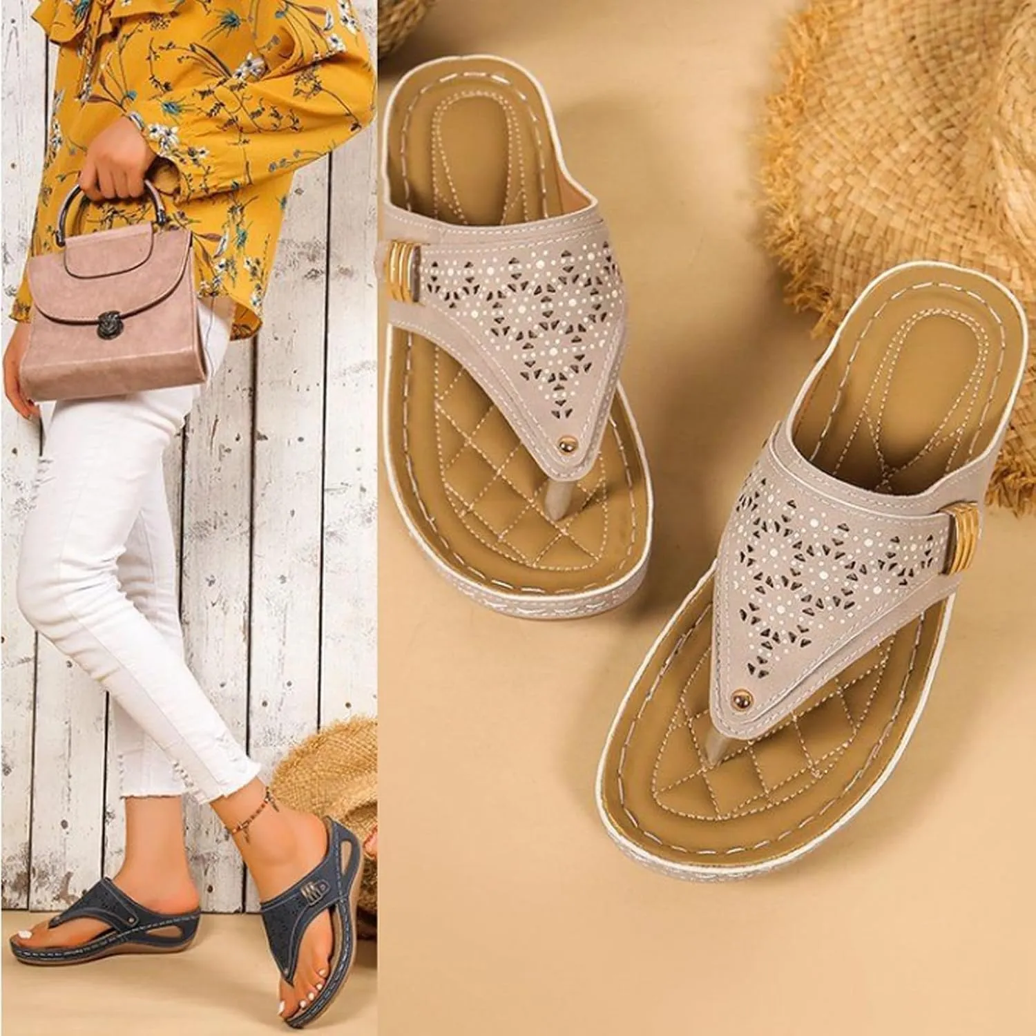 Orthopedic Sandals for Women, Non Slip Flip Flops, Arch Support Wedge Flip Flops, Womens Summer Dressy Comfortable Sandals, Elegant Casual Beach Slippers