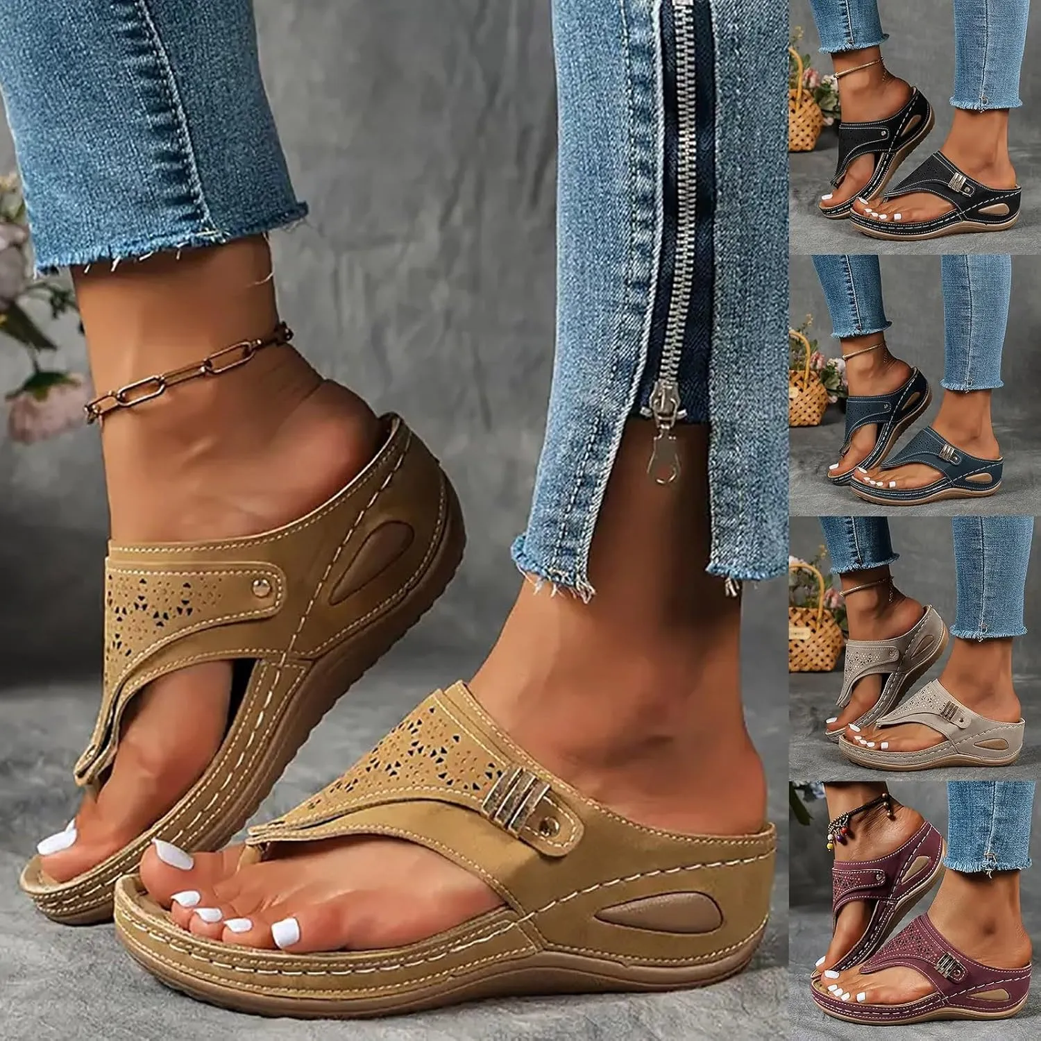 Orthopedic Sandals for Women, Women Summer Comfortable Sandals Arch Support Wedge Sandals 2025 Flip Flops Sandals