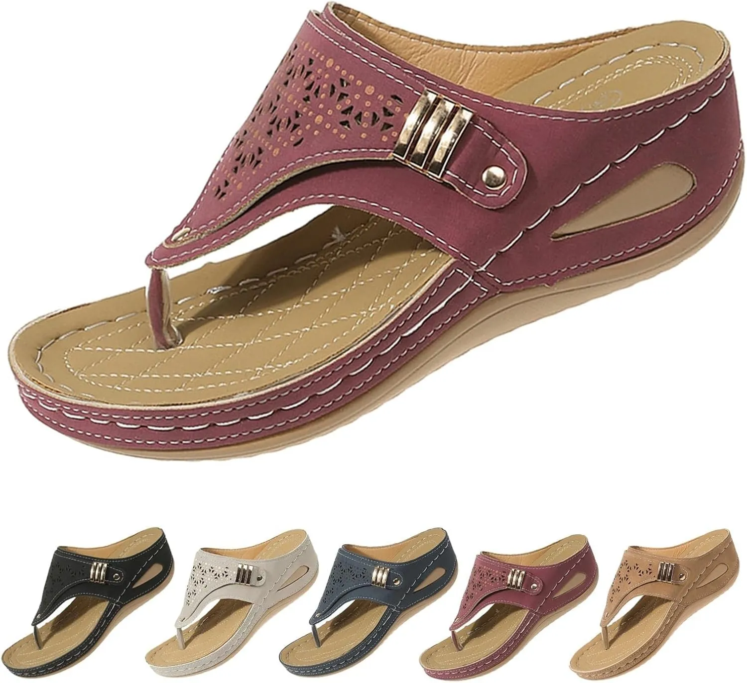 Orthopedic Wedge Flip Flops Women Summer Dressy Flat Open Toe Platform Sandals with Arch Support Silppers Comfortable Slip on Sandals Beach Sandals Dress Shoes Vacation Slippers