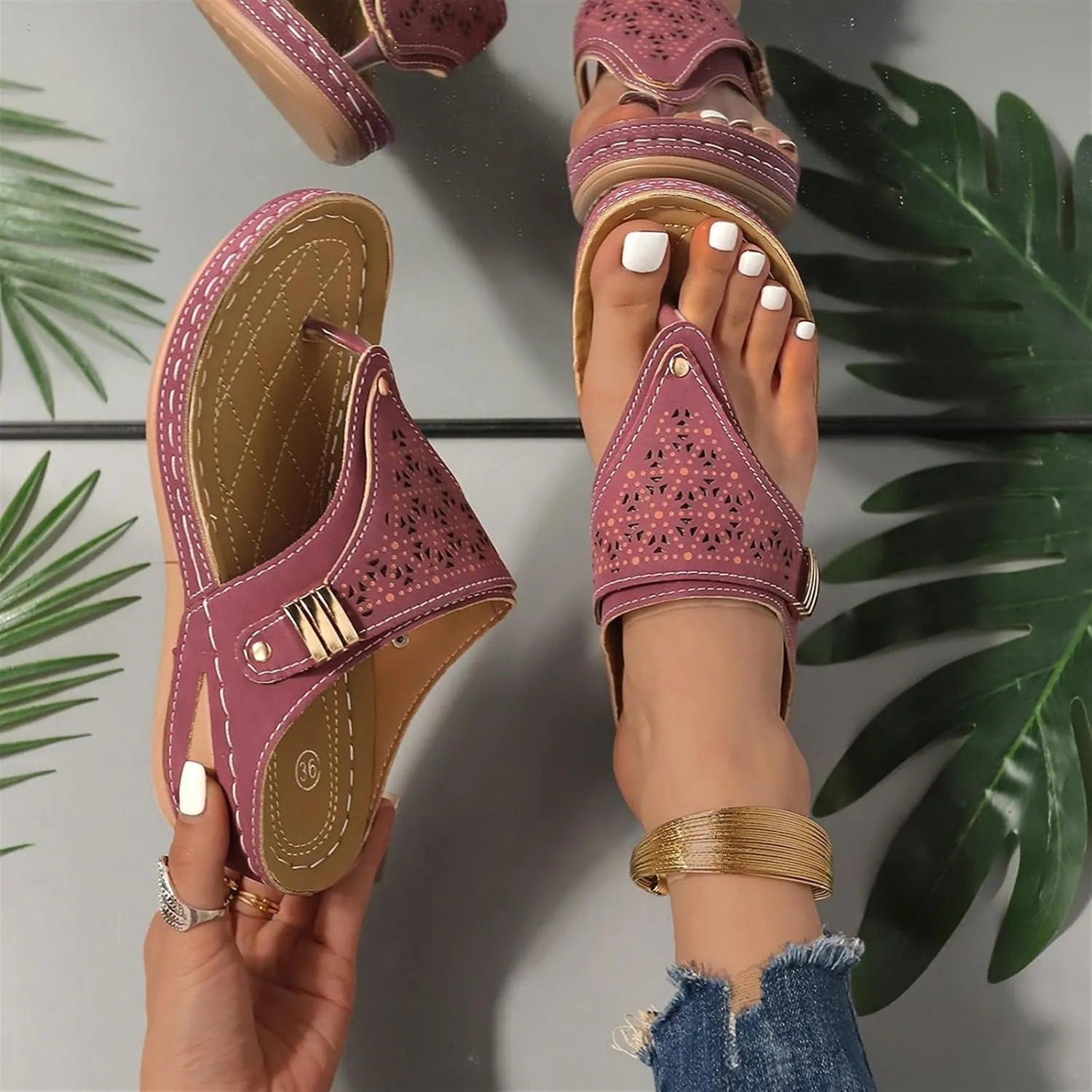 Orthopedic Wedge Flip Flops Women Summer Dressy Flat Open Toe Platform Sandals with Arch Support Silppers Comfortable Slip on Sandals Beach Sandals Dress Shoes Vacation Slippers