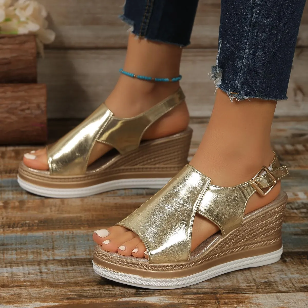 Orthopedic Wedge Sandals for Women Summer Open Toe Platform Non Slip Sandals Trendy Leather Soft Cushion Slides Sandal Slingback Beach Walking Shoes Indoor Outdoor