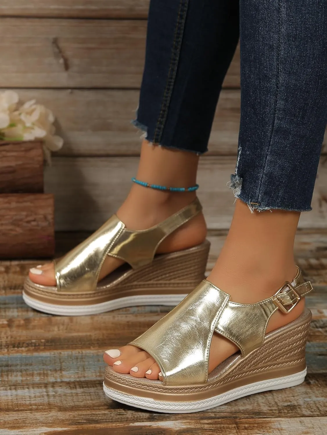 Orthopedic Wedge Sandals for Women Summer Open Toe Platform Non Slip Sandals Trendy Leather Soft Cushion Slides Sandal Slingback Beach Walking Shoes Indoor Outdoor