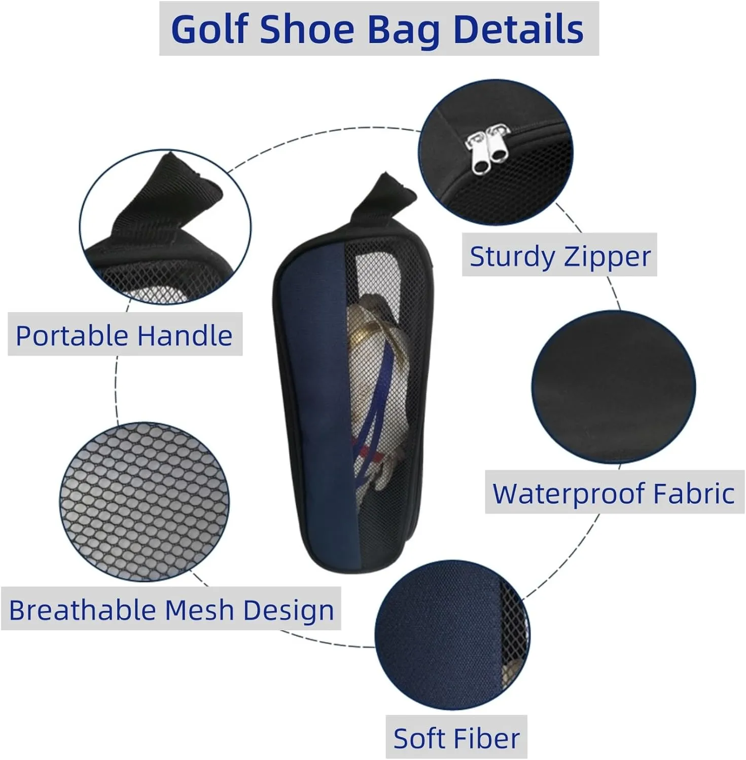 Outdoor Golf Shoe Bag for Travel, Waterproof & Breathable Zippered Sports Golf Shoe Carrier Bags for Men Women (Black)