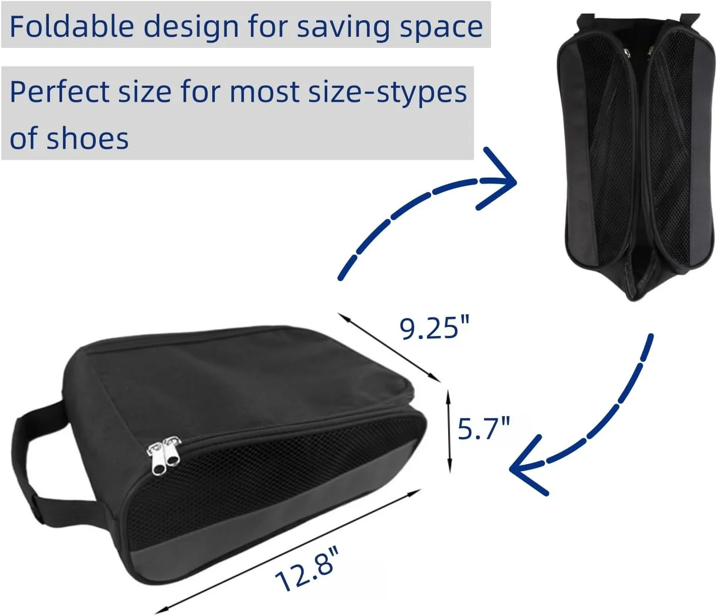 Outdoor Golf Shoe Bag for Travel, Waterproof & Breathable Zippered Sports Golf Shoe Carrier Bags for Men Women (Black)