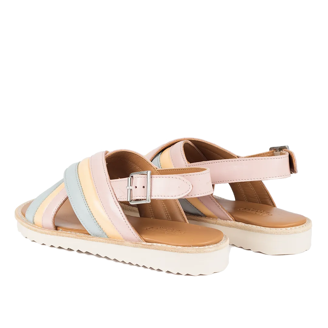 Padded cross sandal with buckle closure