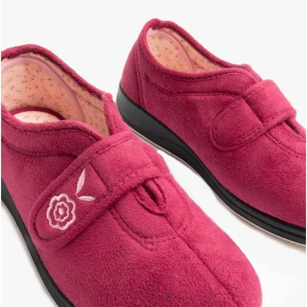 Padders CAMILLA Womens (EE Fit) Touch Fasten Slippers Cerise