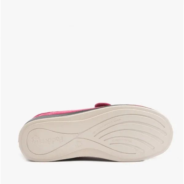 Padders CAMILLA Womens (EE Fit) Touch Fasten Slippers Cerise