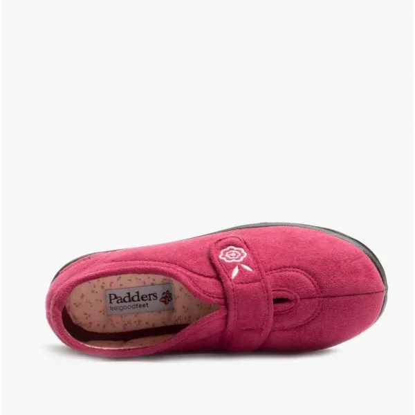 Padders CAMILLA Womens (EE Fit) Touch Fasten Slippers Cerise