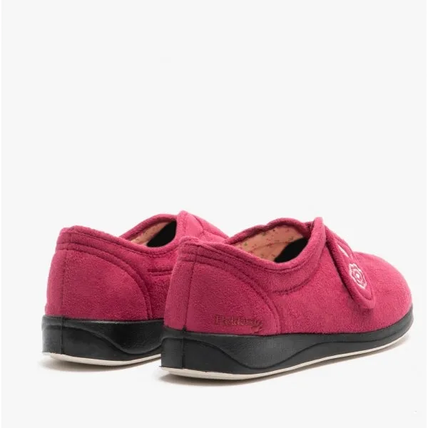 Padders CAMILLA Womens (EE Fit) Touch Fasten Slippers Cerise