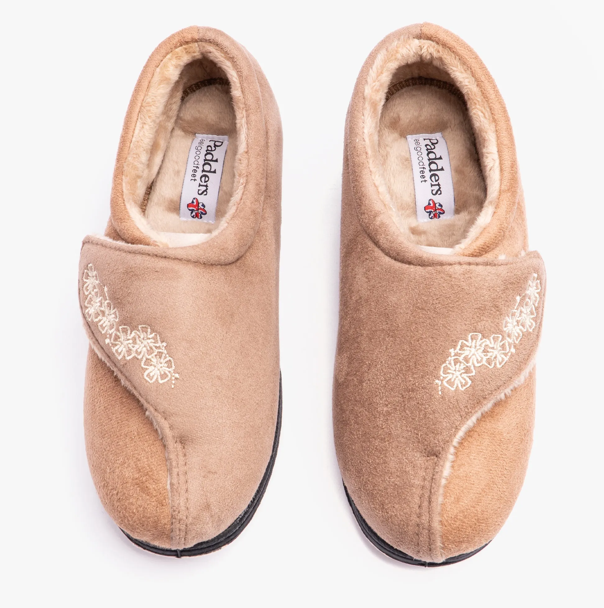 Padders HUG Womens (EE Fit) Touch Fasten Slippers Taupe