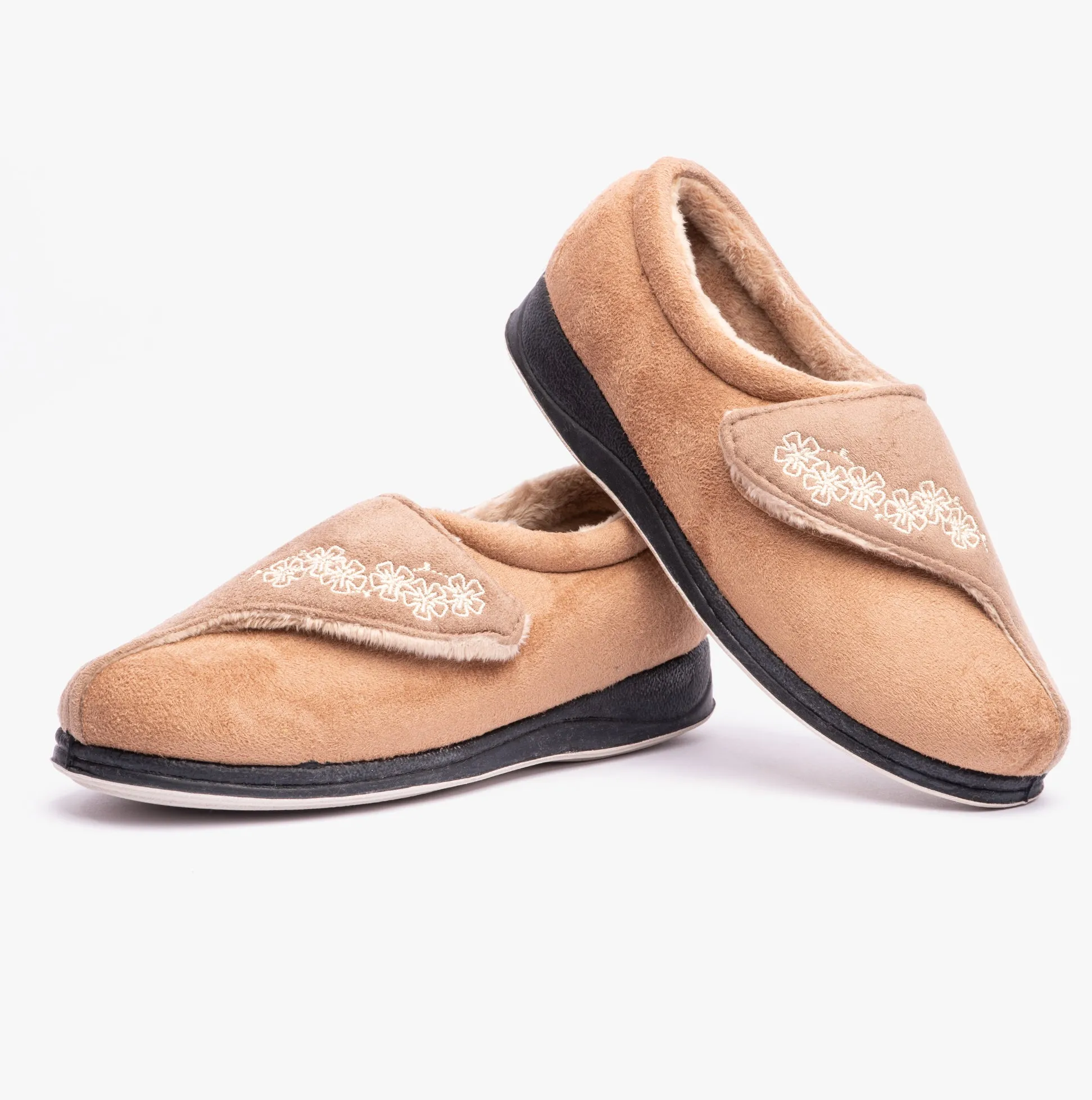 Padders HUG Womens (EE Fit) Touch Fasten Slippers Taupe