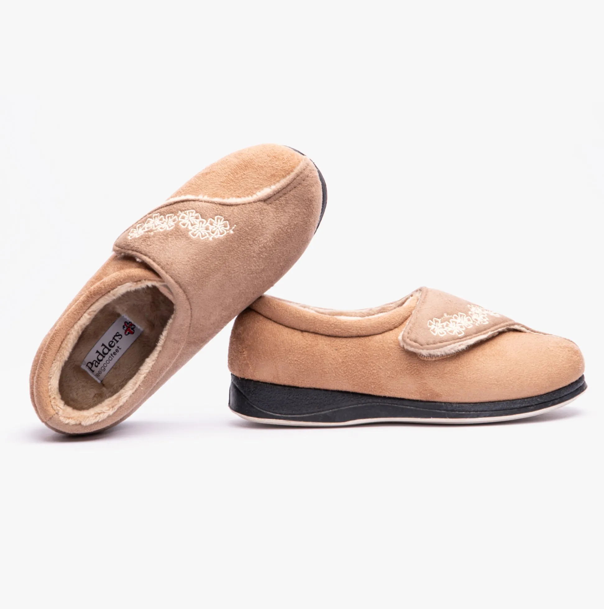 Padders HUG Womens (EE Fit) Touch Fasten Slippers Taupe