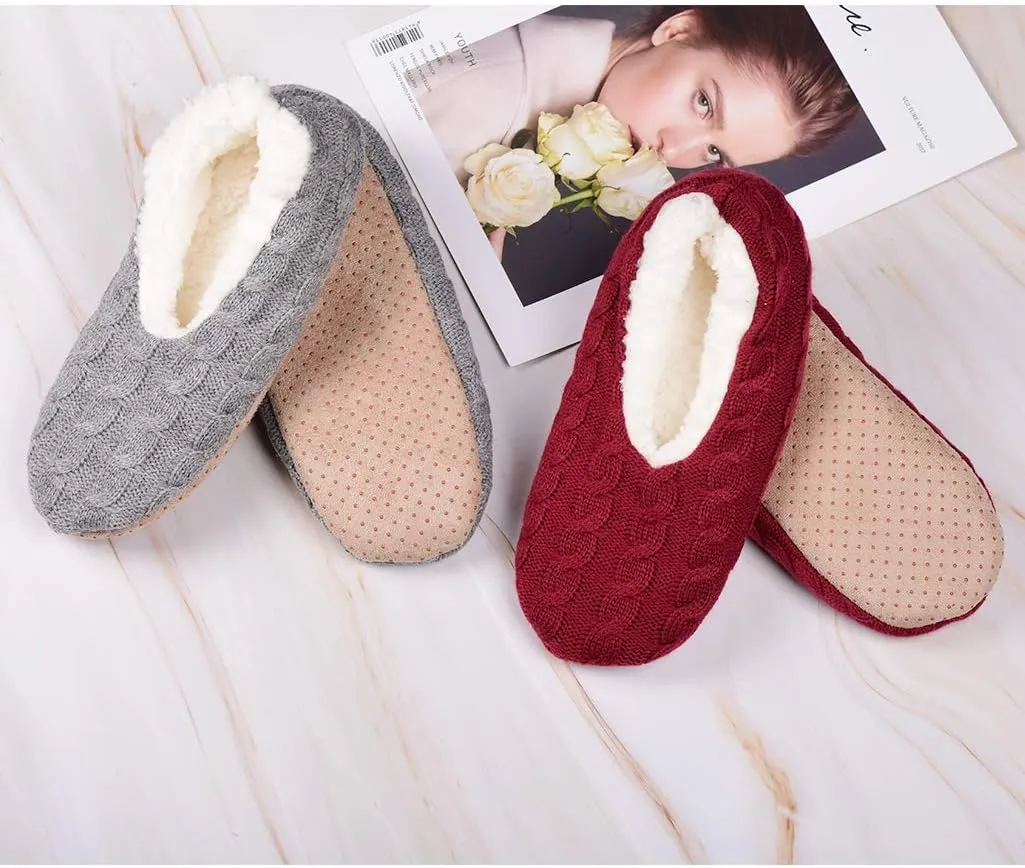Panda Bros 2 Pairs Slipper Socks For Women With Grippers, Fuzzy Womens Slipper Socks With Non Slip Bottoms, Cozy Warm House Slippers